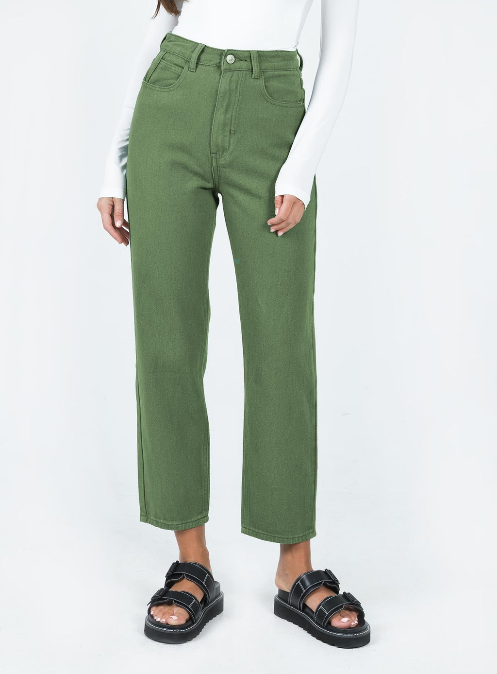 Leta Straight Leg Denim Jeans Khaki