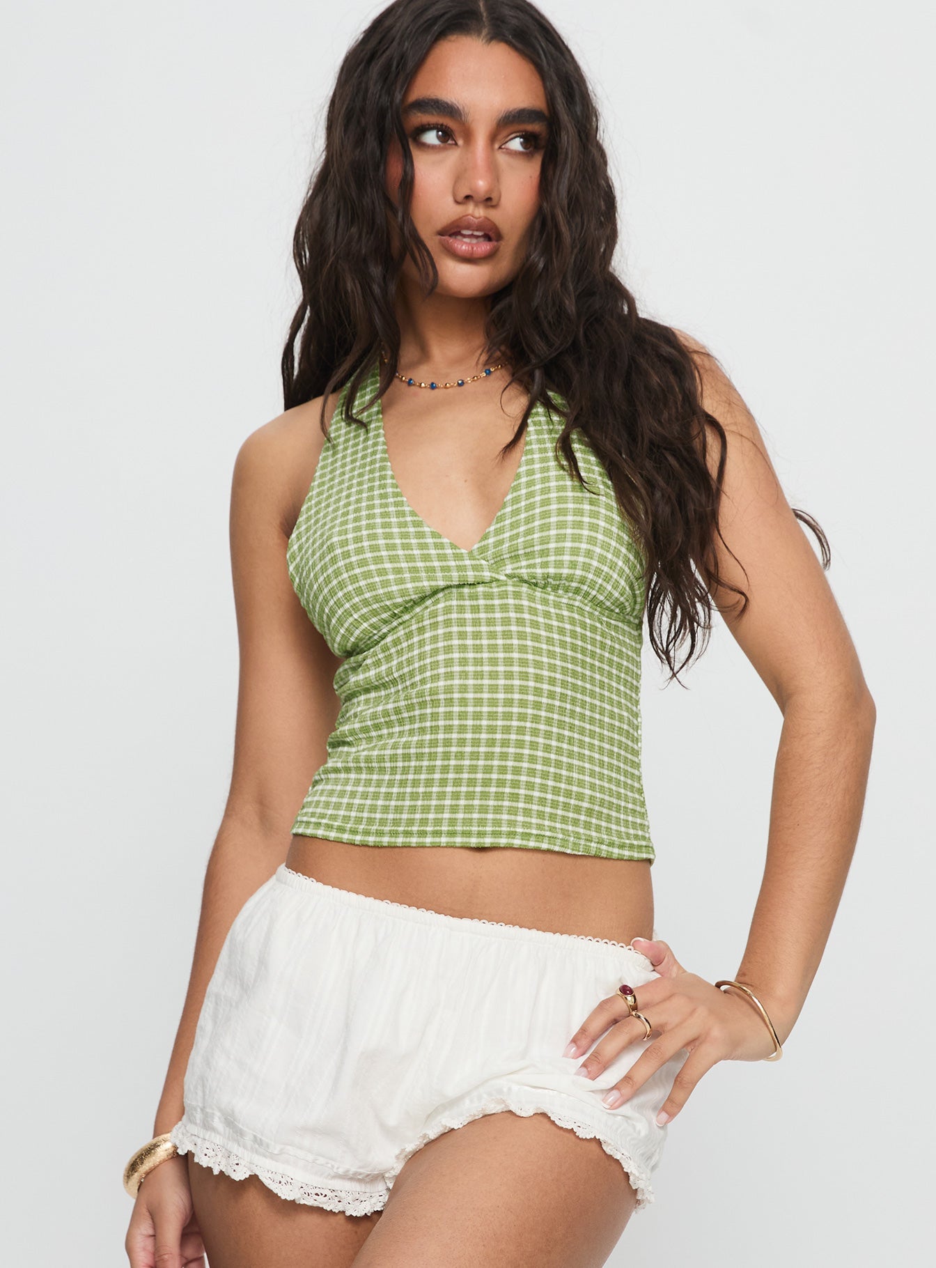 Whimsy Halter Top Sage Gingham
