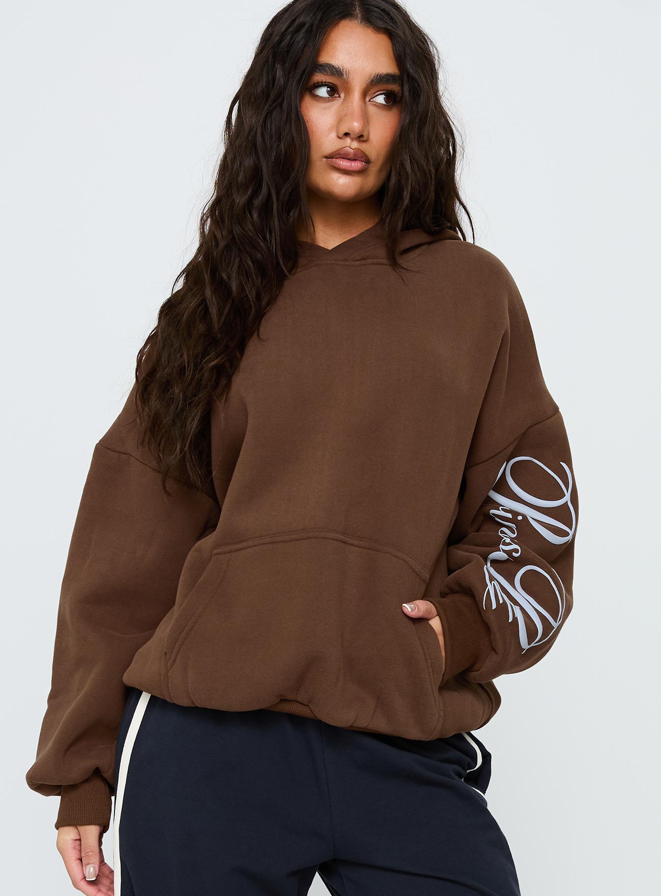 Princess Polly Script Text Graphic Hoodie Brown / Blue