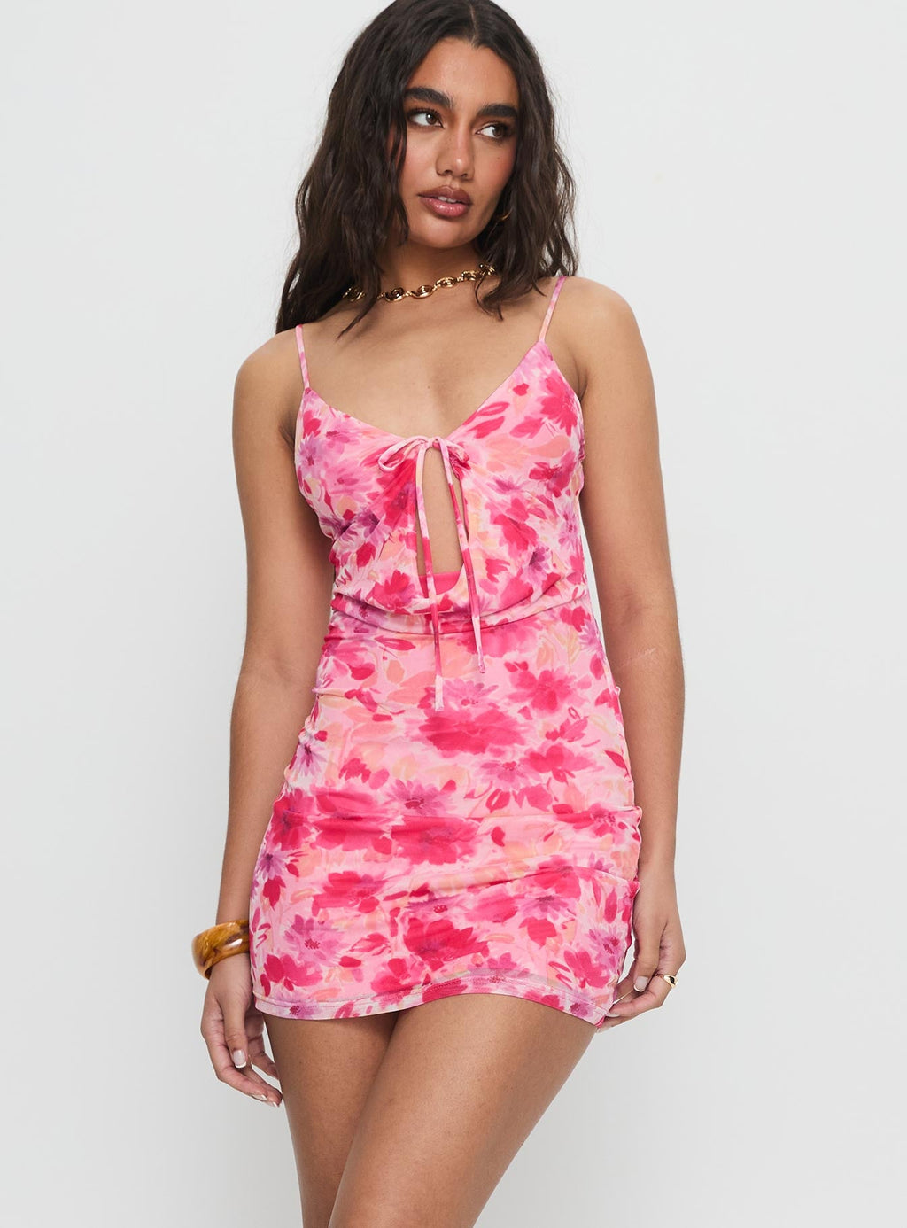 Irisse Keyhole Mini Dress Pink Floral