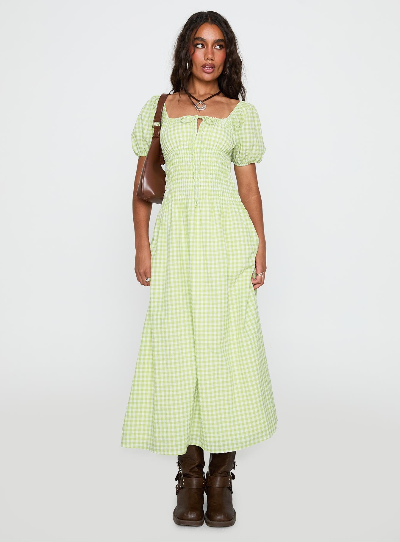 More Than Butterflies Maxi Dress Green Check