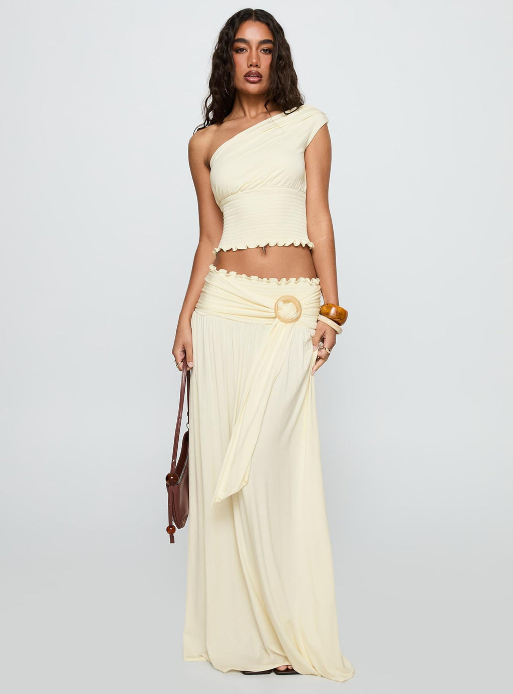 Full Orbit Shirred Maxi Skirt Cream