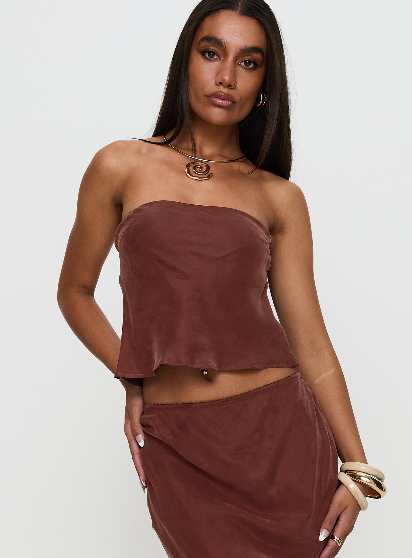 Lucelia Strapless Top Brown
