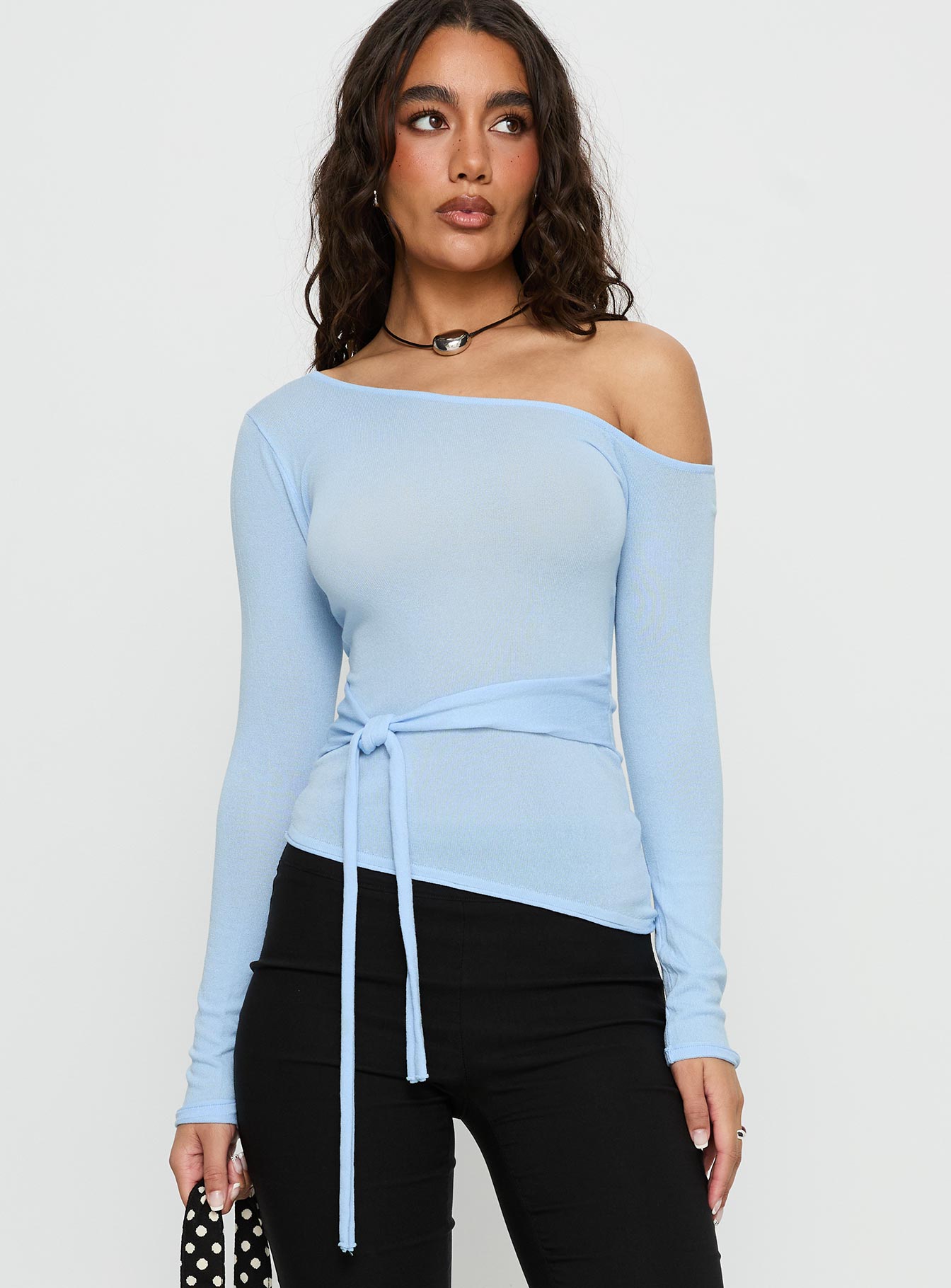 Kastor One Shoulder Long Sleeve Top Blue