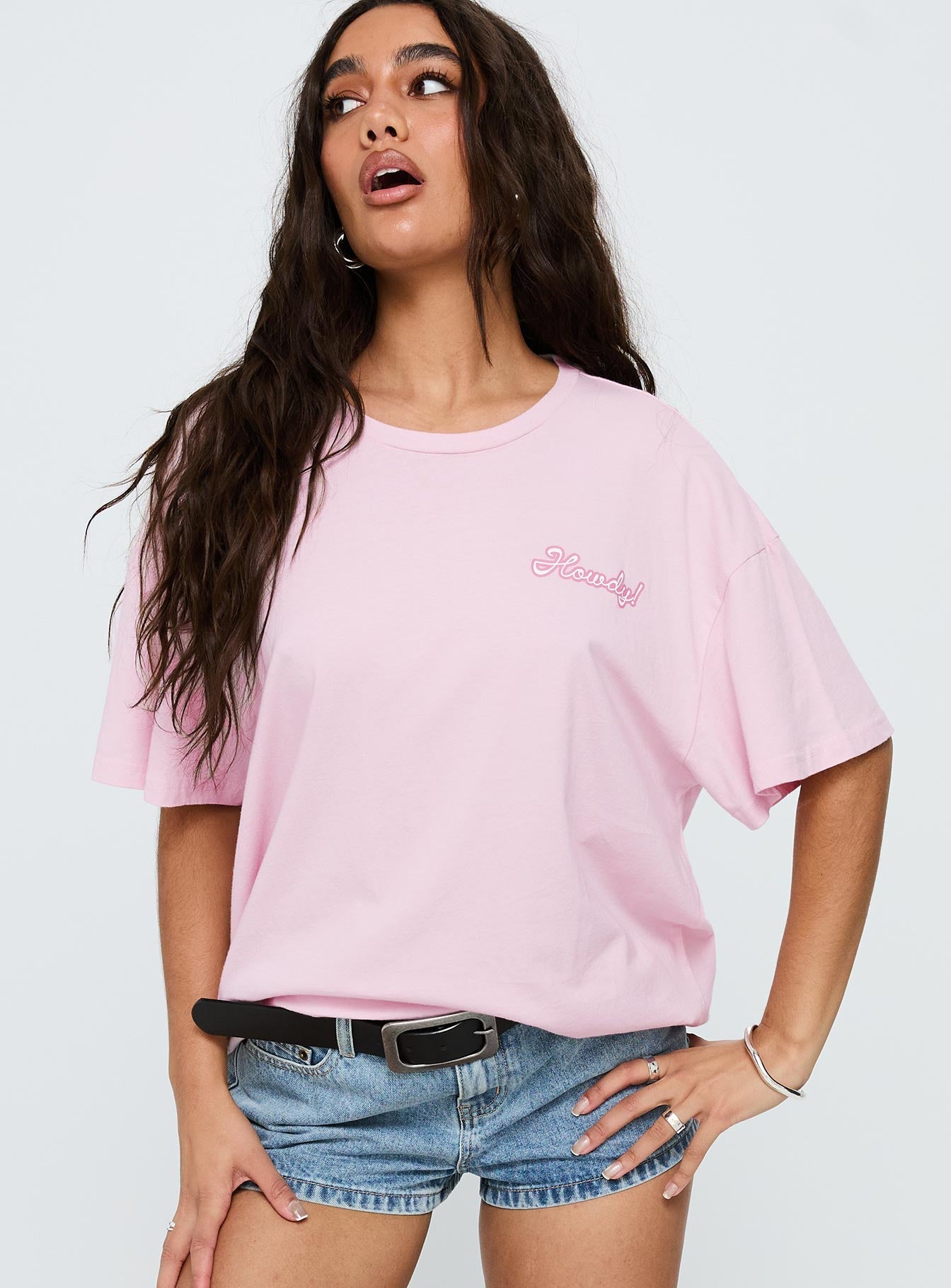 Howdy Partner Oversized Graphic Tee Pink