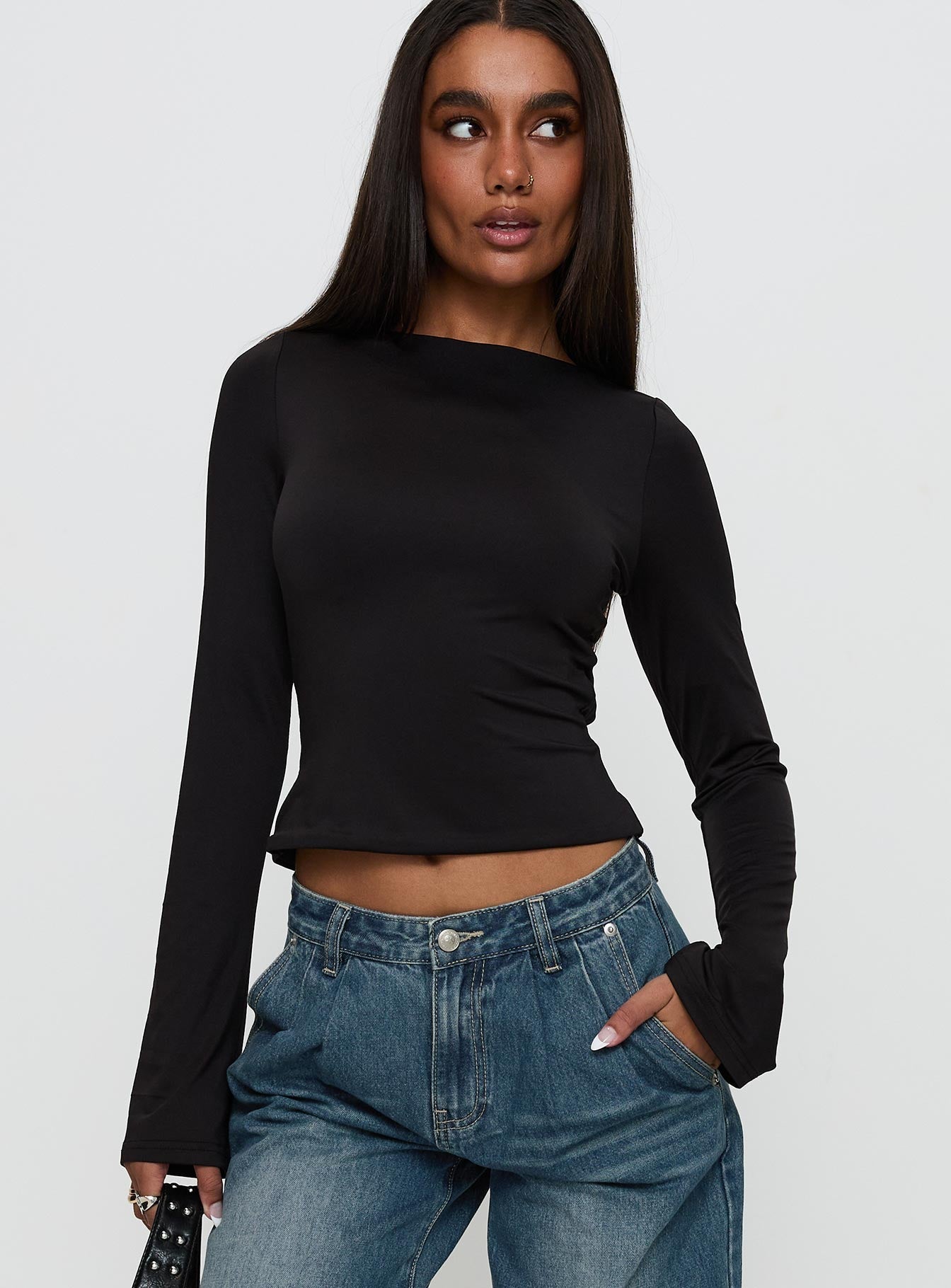 Lifes Good Long Sleeve Backless Top Black