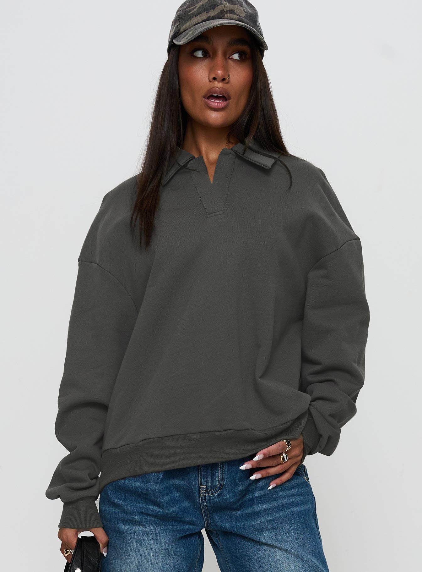 Back Around Collared Fleece Jumper Slate