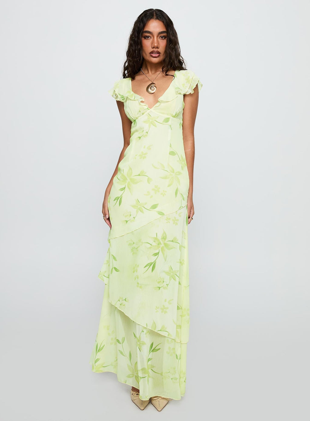Been Away Frill Maxi Dress Green Multi