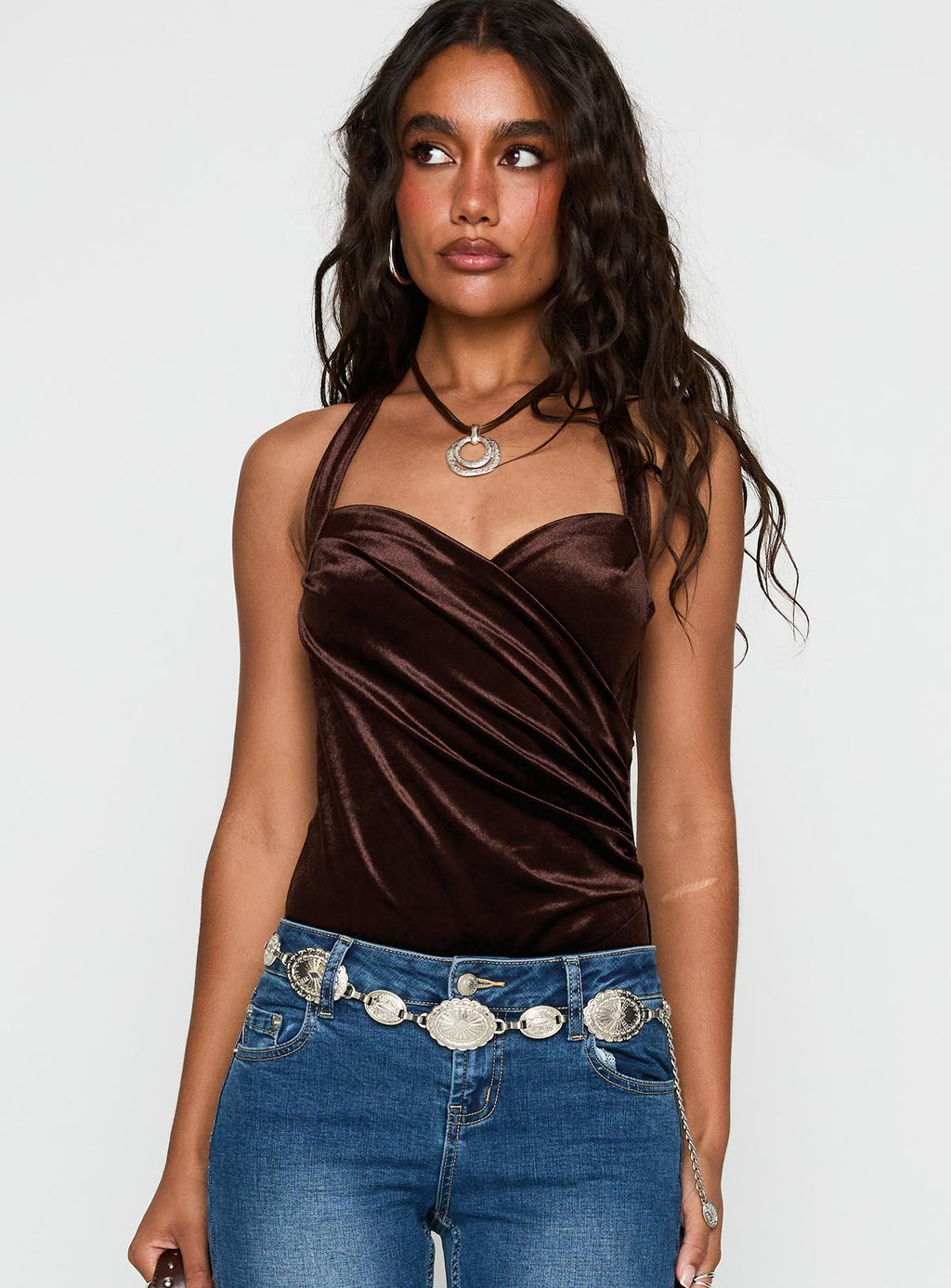 Ruelle Halter Bodysuit Brown