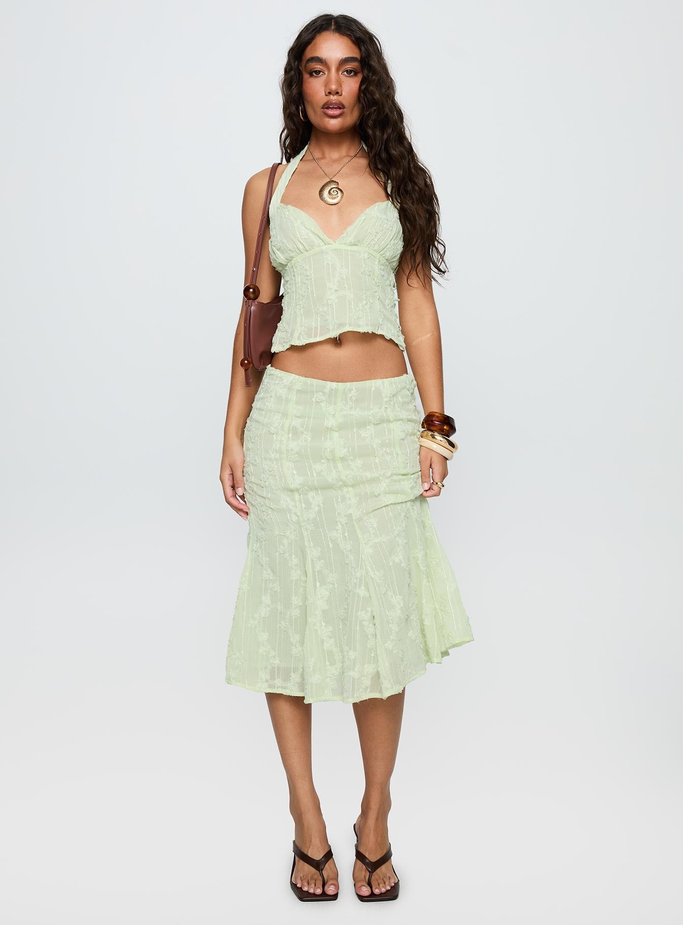 Aspyn Embroidered Midi Skirt Sage Green