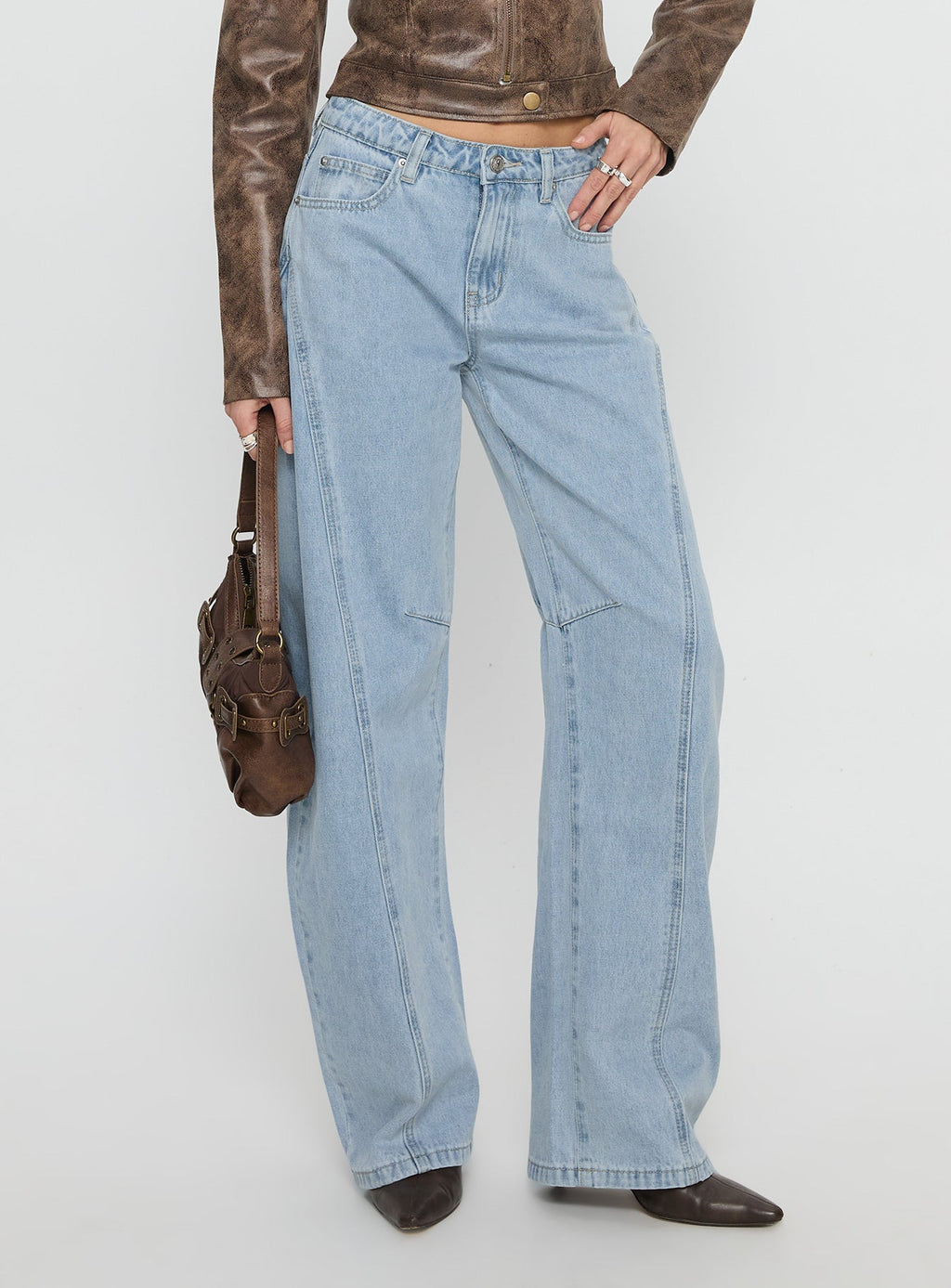 Lost Track Mid Rise Barrel Leg Jeans Ice Wash