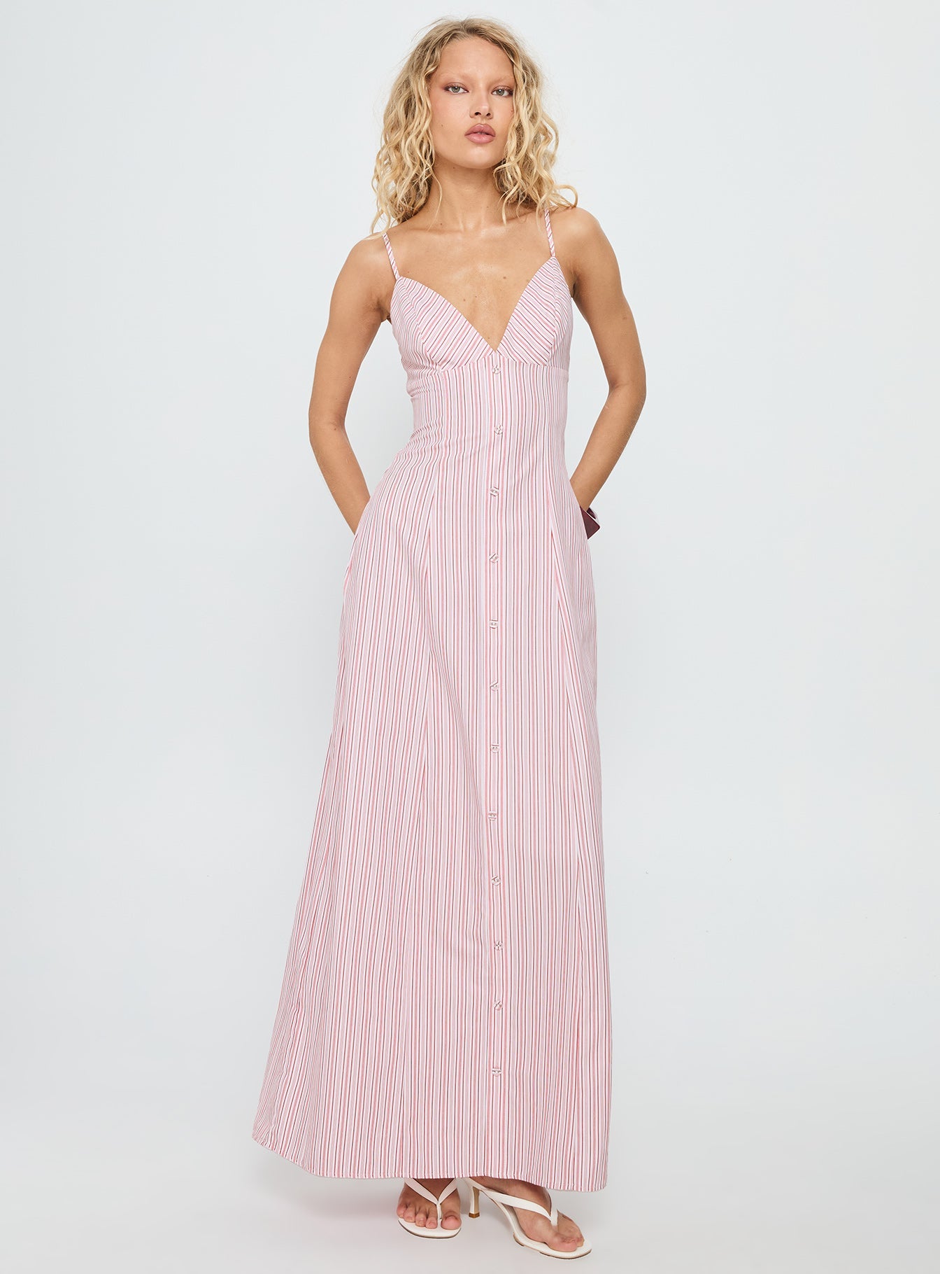 Samiyah Button Down Maxi Dress Red Stripe