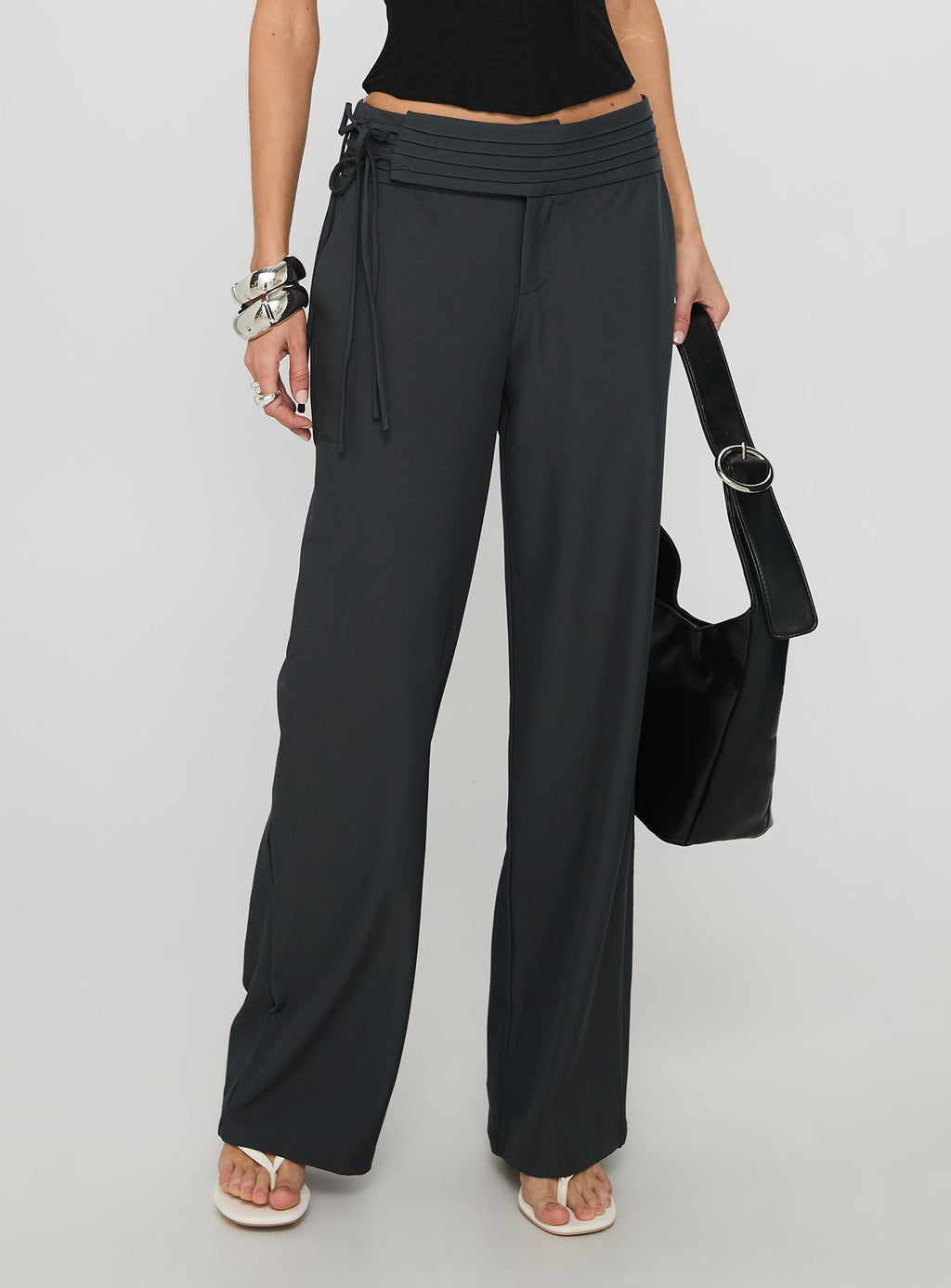 Good Riddance Pleat Tie Slouch Pants Charcoal