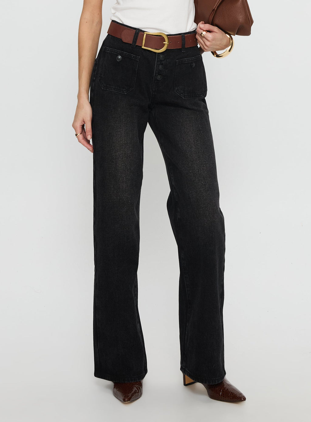 Carianne Low Rise Wide Leg Jeans Washed Black