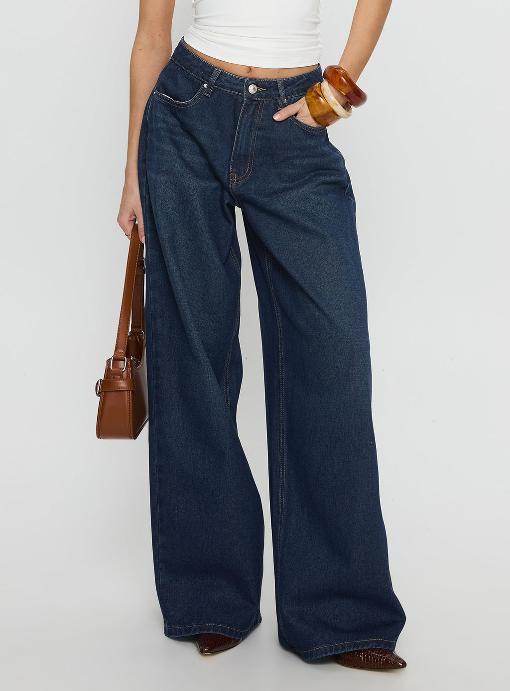 Naylor Mid Rise Wide Leg Jeans Mid Blue Denim Petite