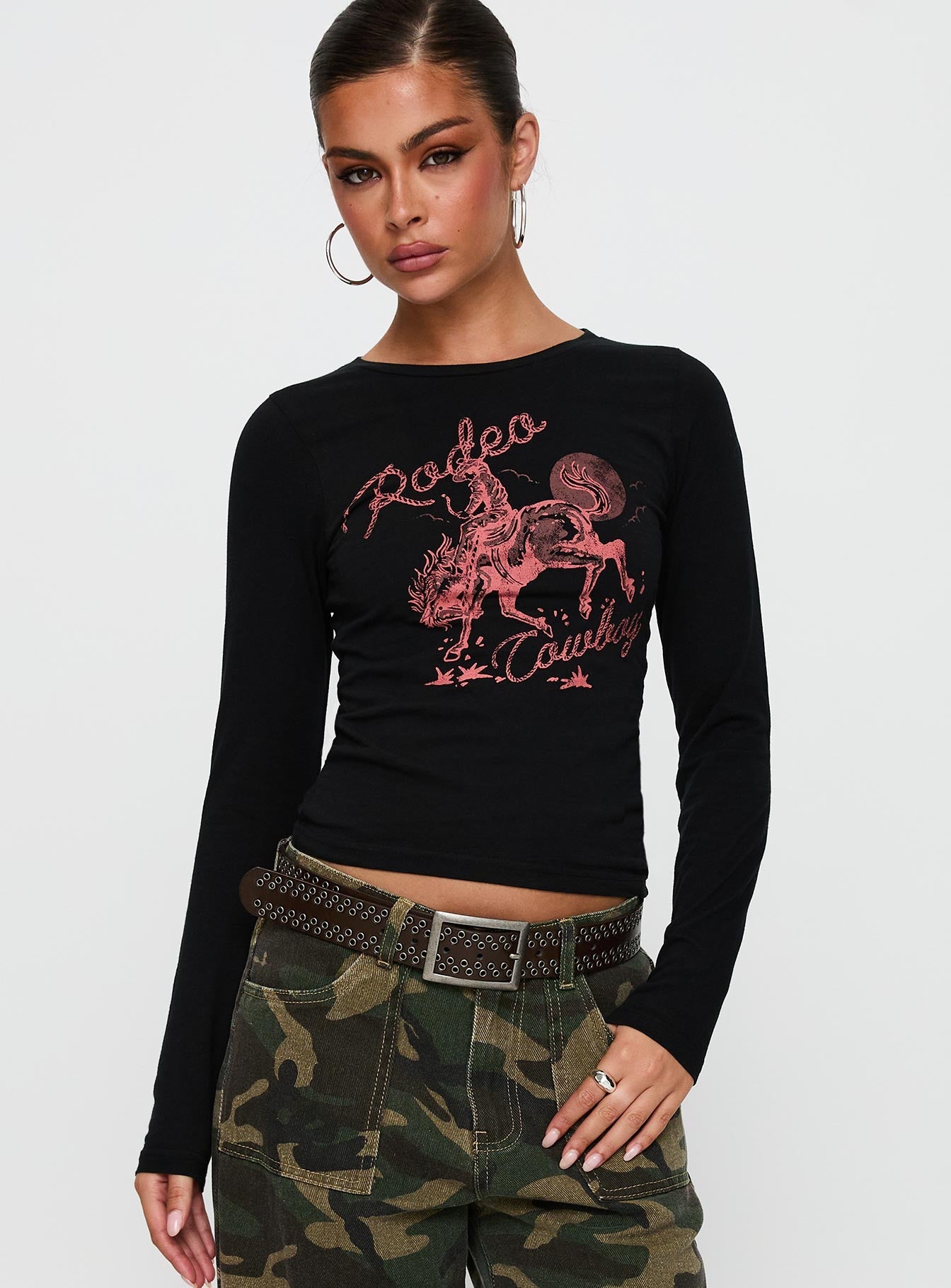 Rodeo Cowboy Long Sleeve Top Washed Wine