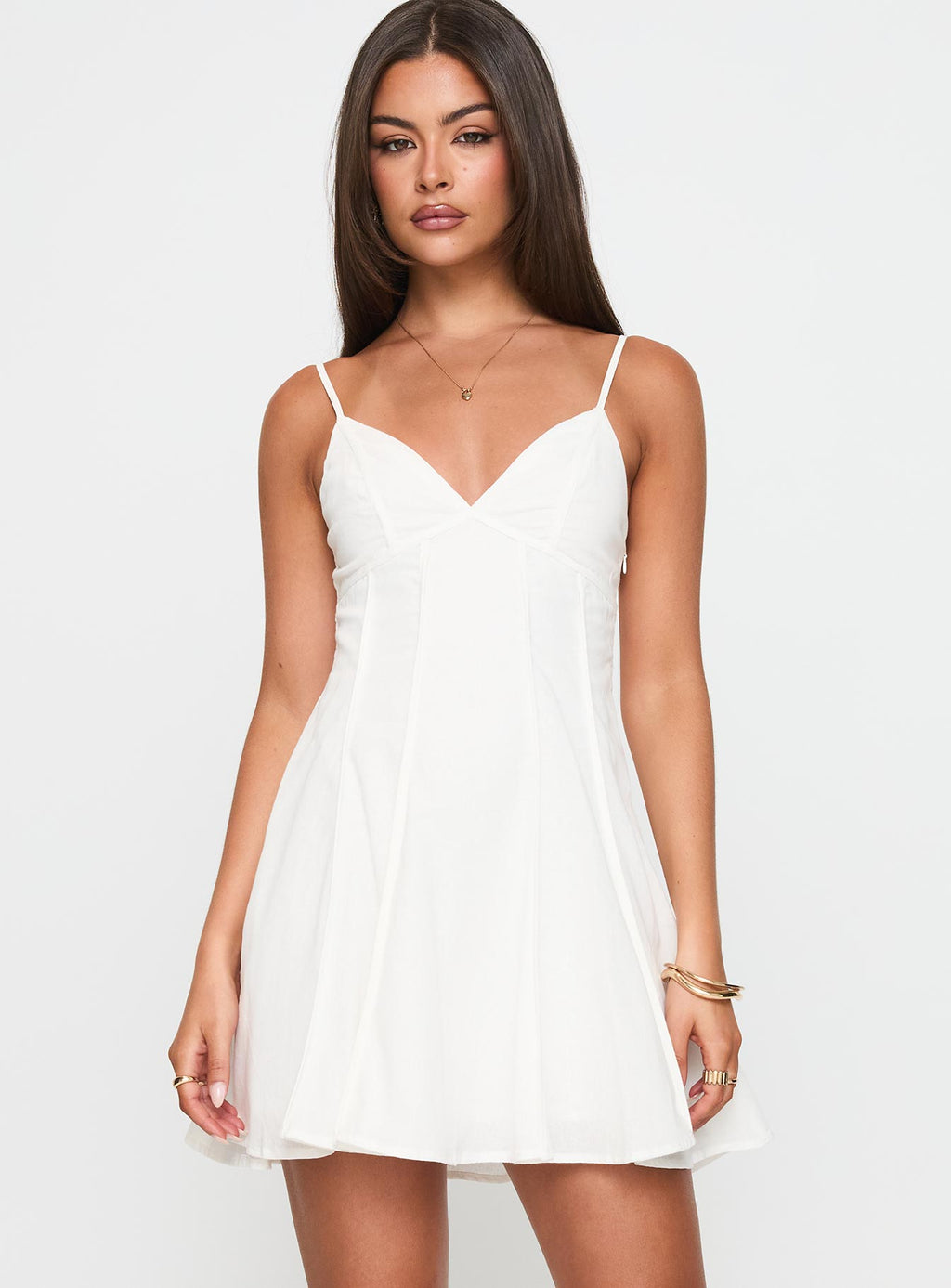 Libertie Pleat Mini Dress White