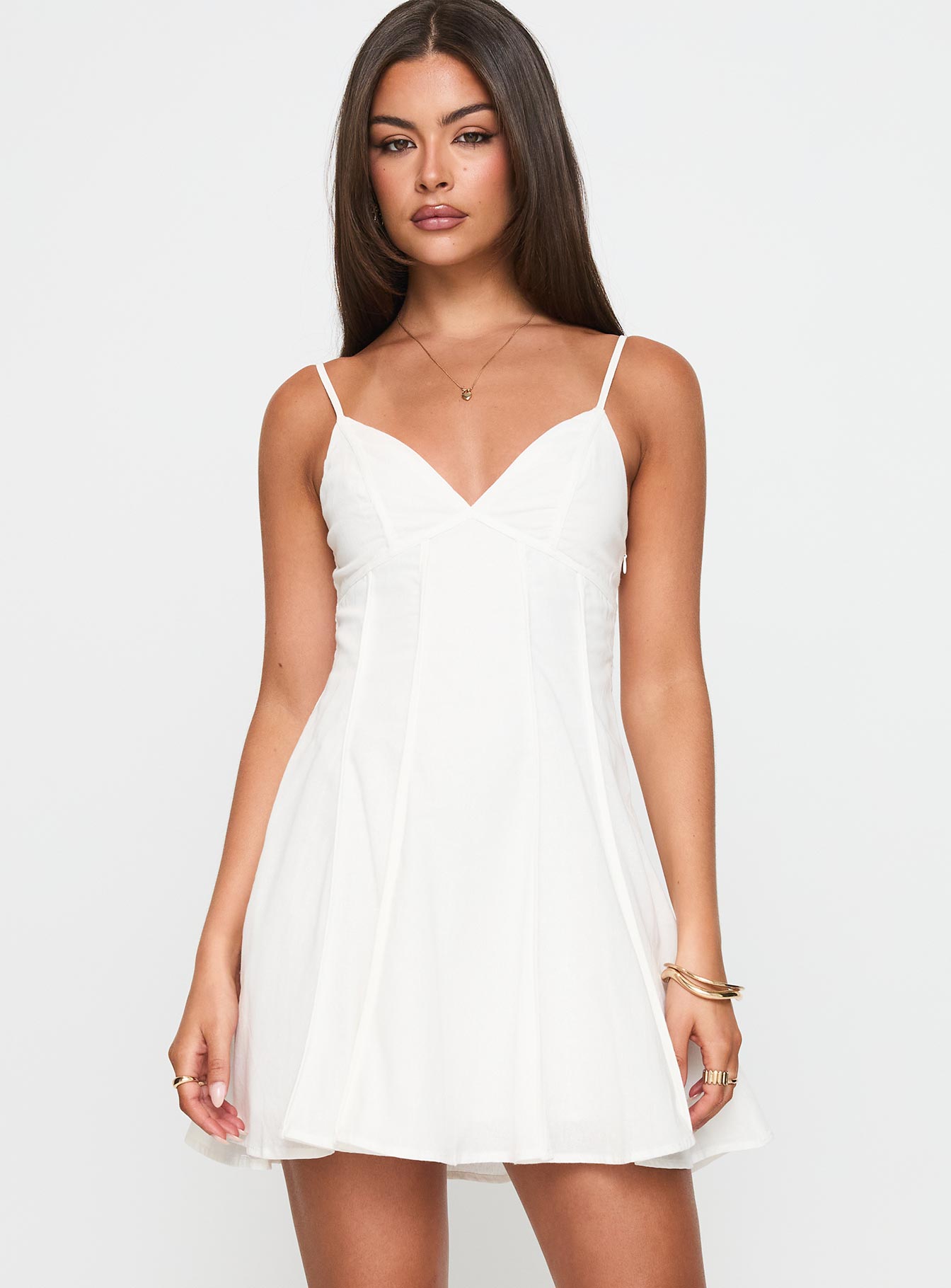 Libertie Pleat Mini Dress White