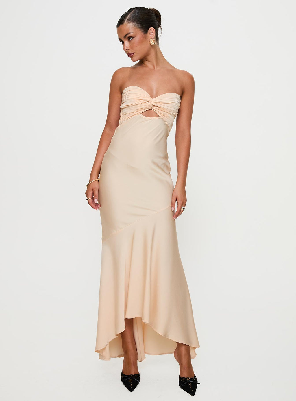 Stand A Chance Twist Detail Maxi Dress Champagne