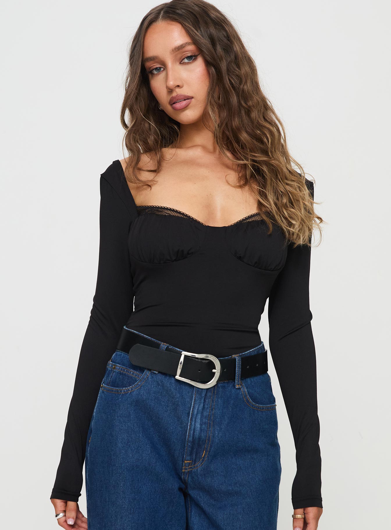 Peekaboo Long Sleeve Bodysuit Black