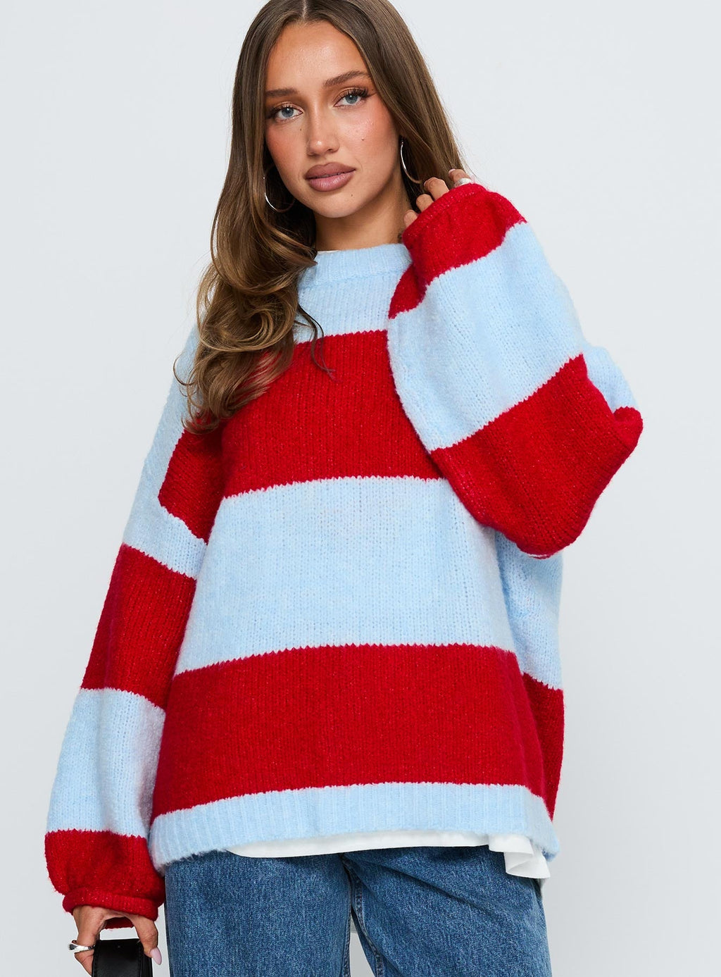 Bastien Crew Neck Knit Sweater Blue / Red