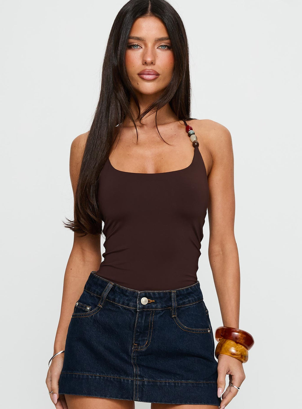 Someone You Need Bead Detail Bodysuit Chocolate