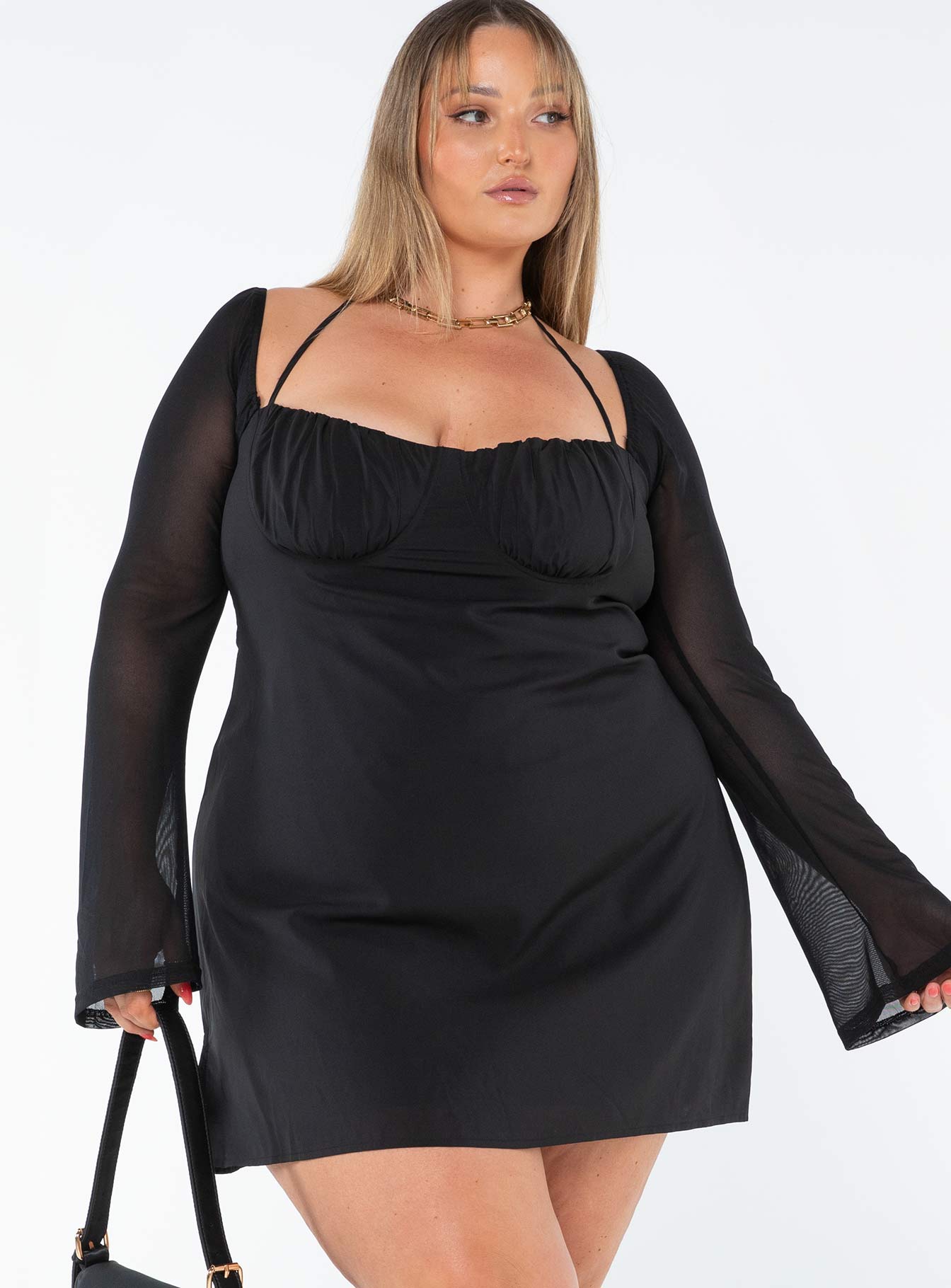 Dyer Sheer Sleeve Mini Dress Black Curve