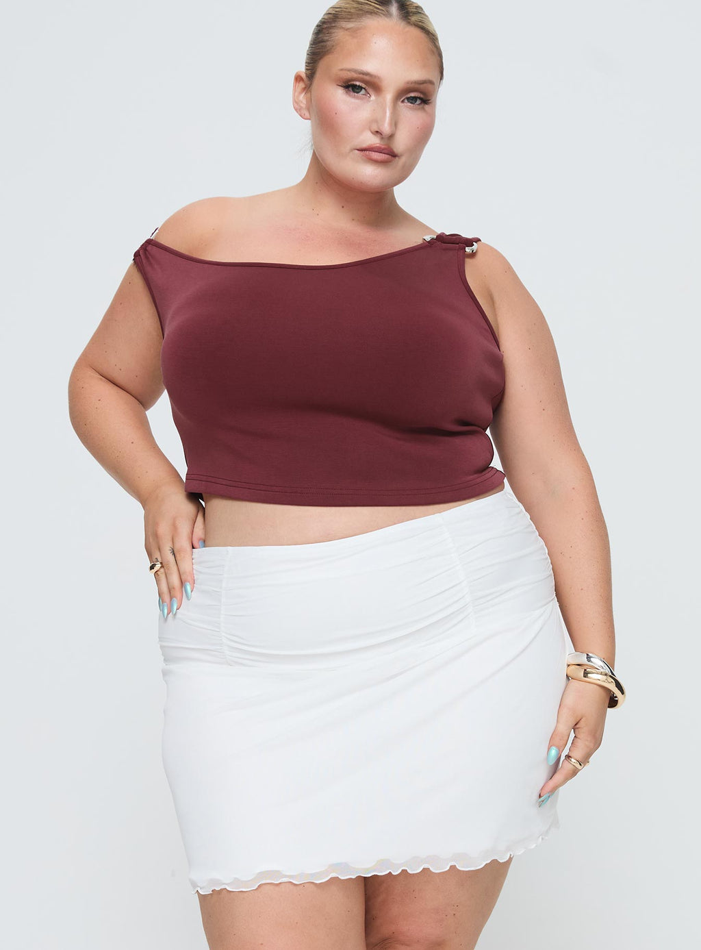 Meredith Ruched Mini Skirt White Curve