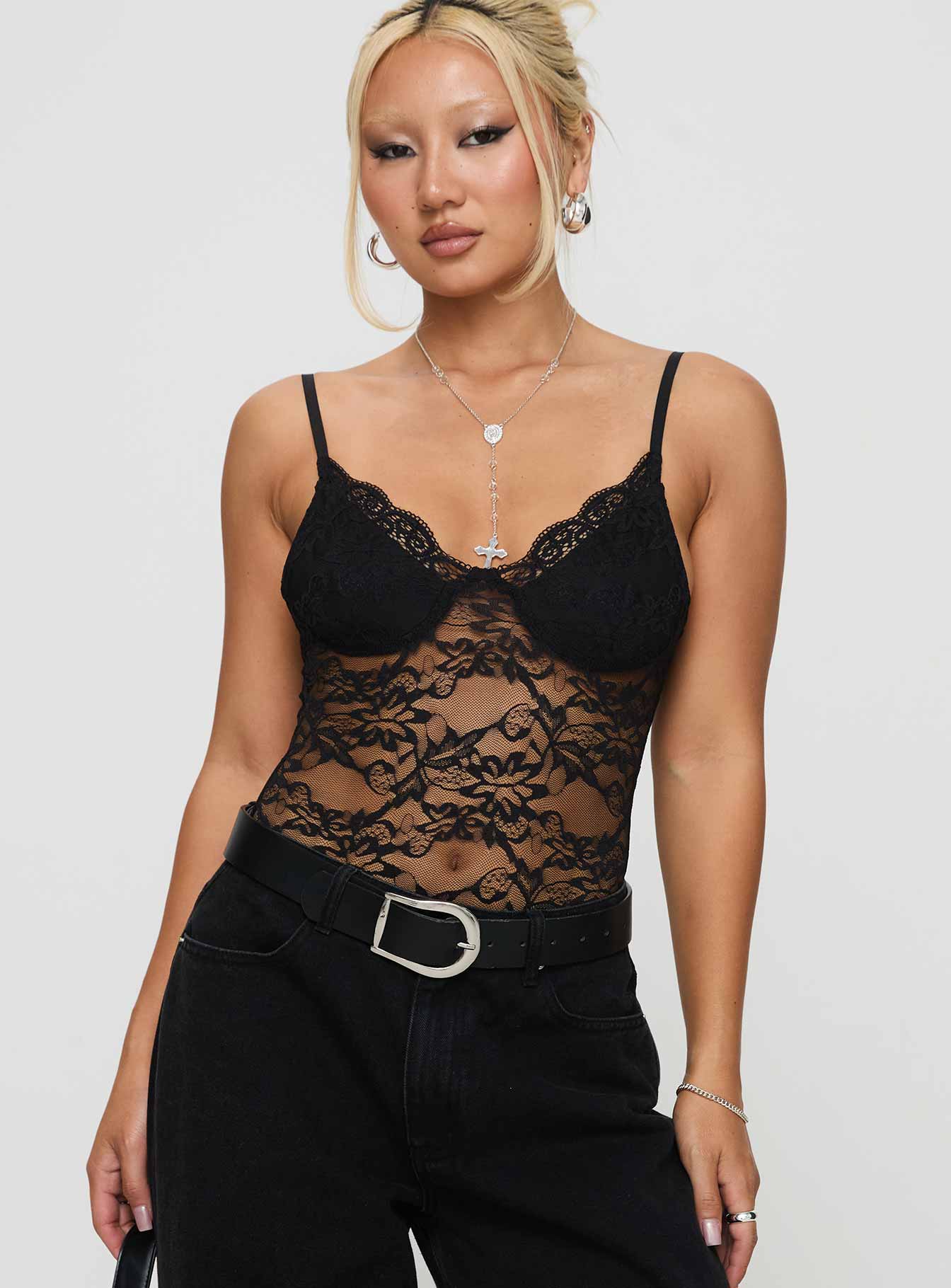 Wystan Lace Bodysuit Black