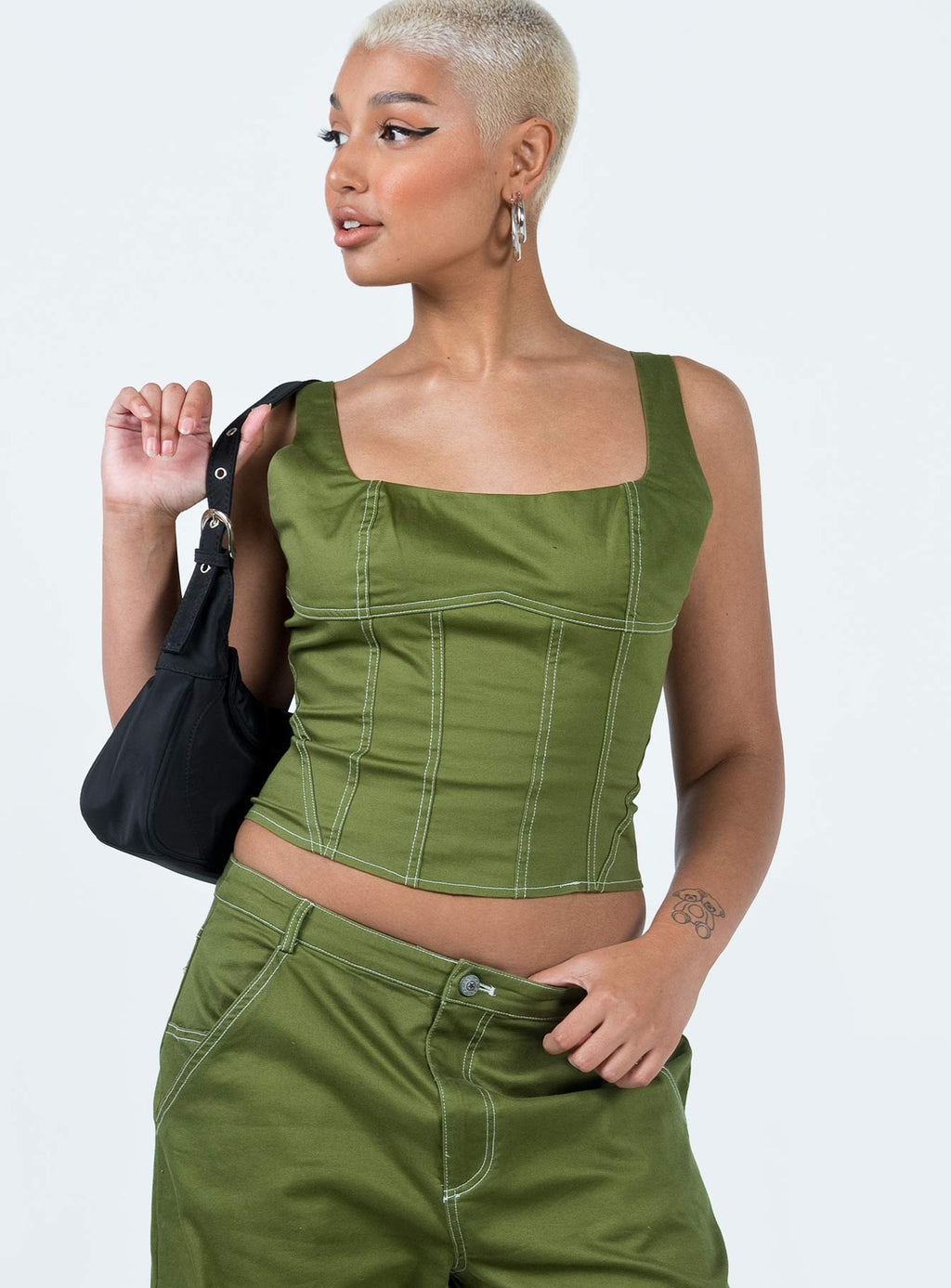 Phena Contrast Corset Top Green