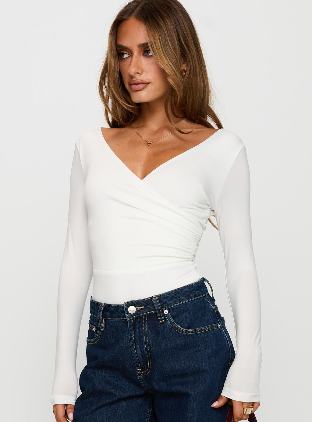 Right Here Cross Detail Bodysuit White