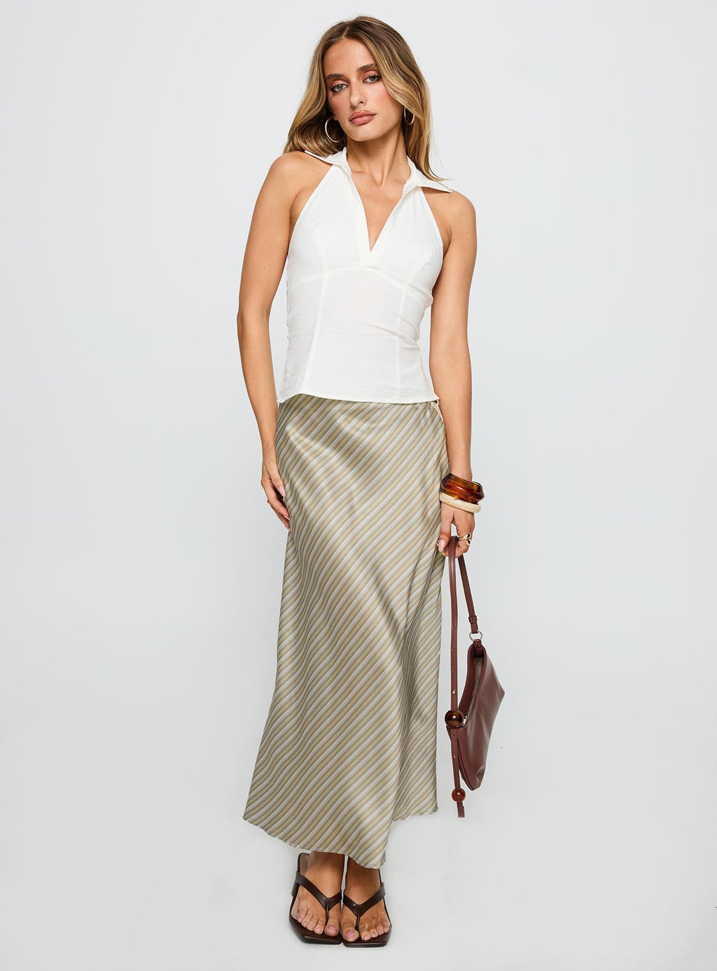 Mixed Signals Midi Skirt Brown Stripe