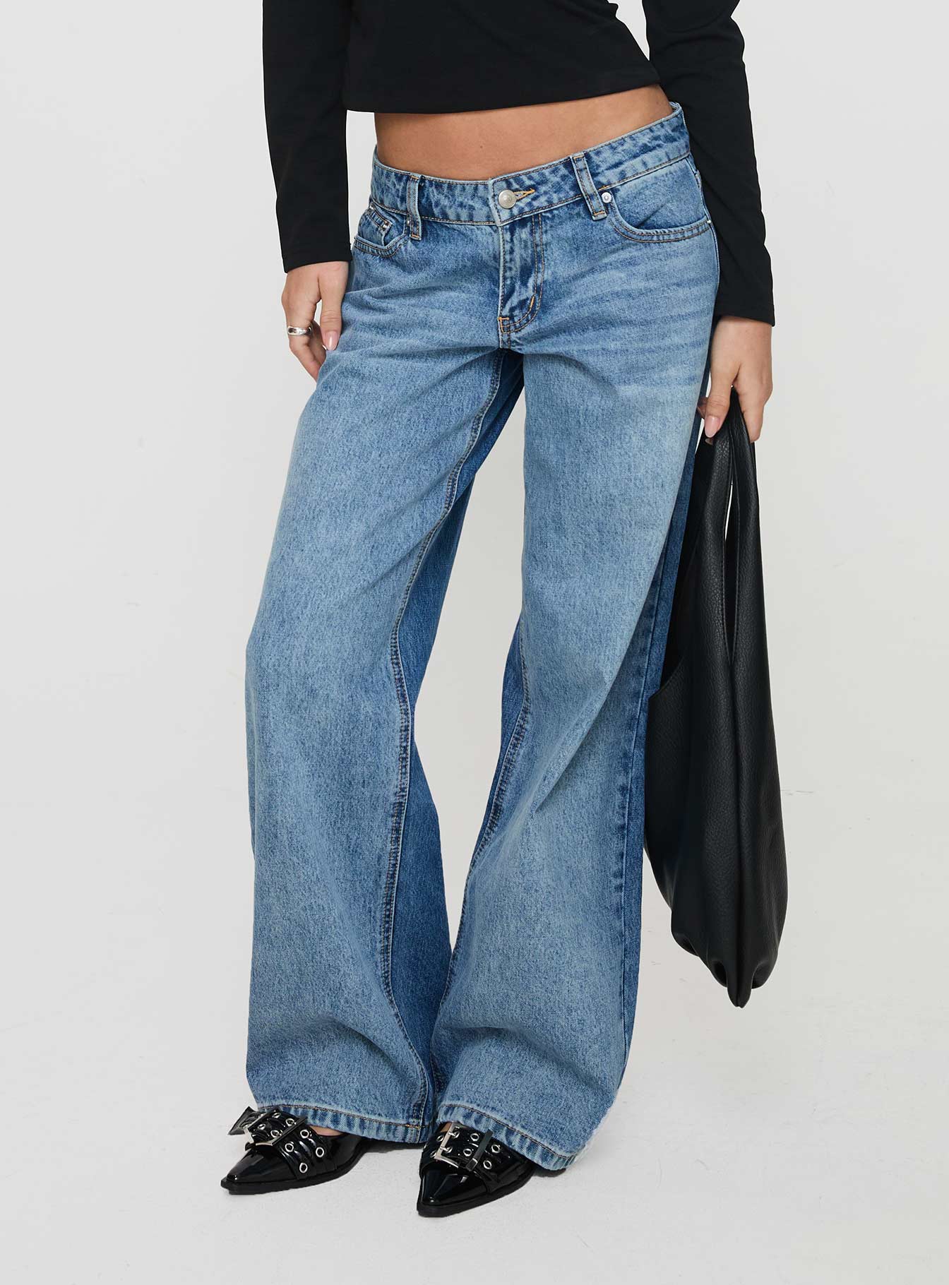Ferris Two-toned Mid Rise Straight Leg Jeans Blue Wash Denim