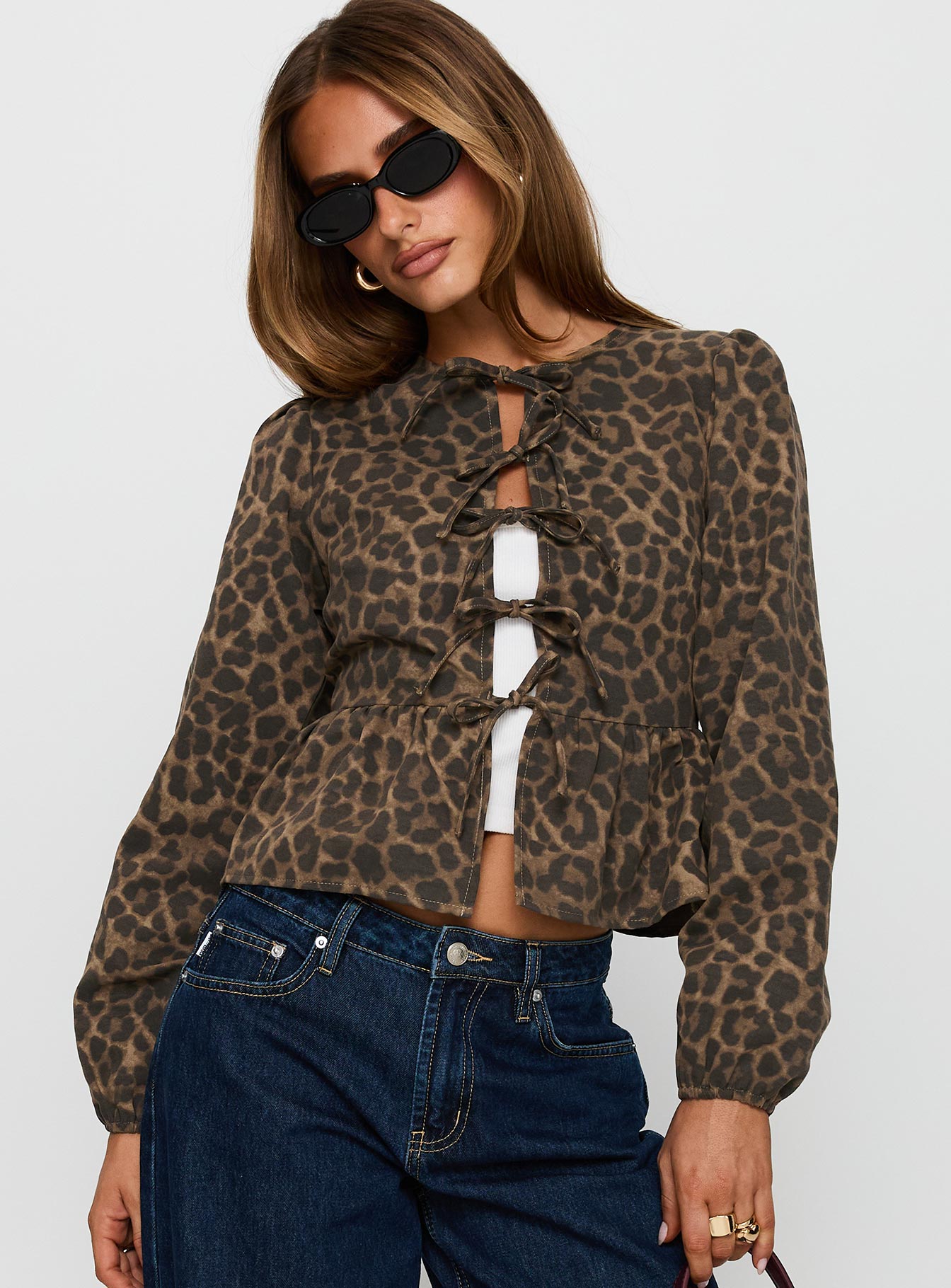 Recognize Tie Detail Long Sleeve Top Leopard