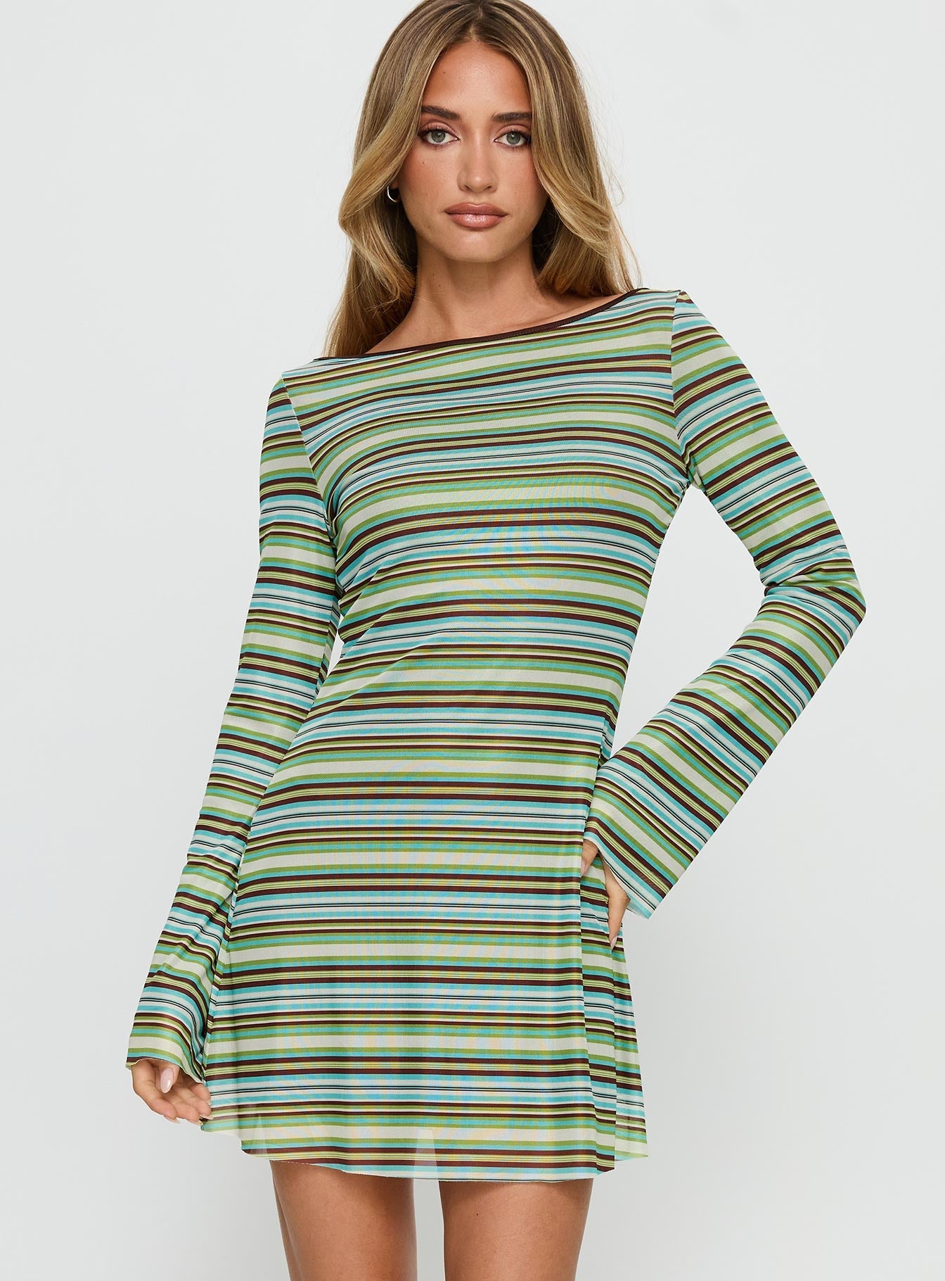 Lukea Long Sleeve Mini Dress Green Stripe