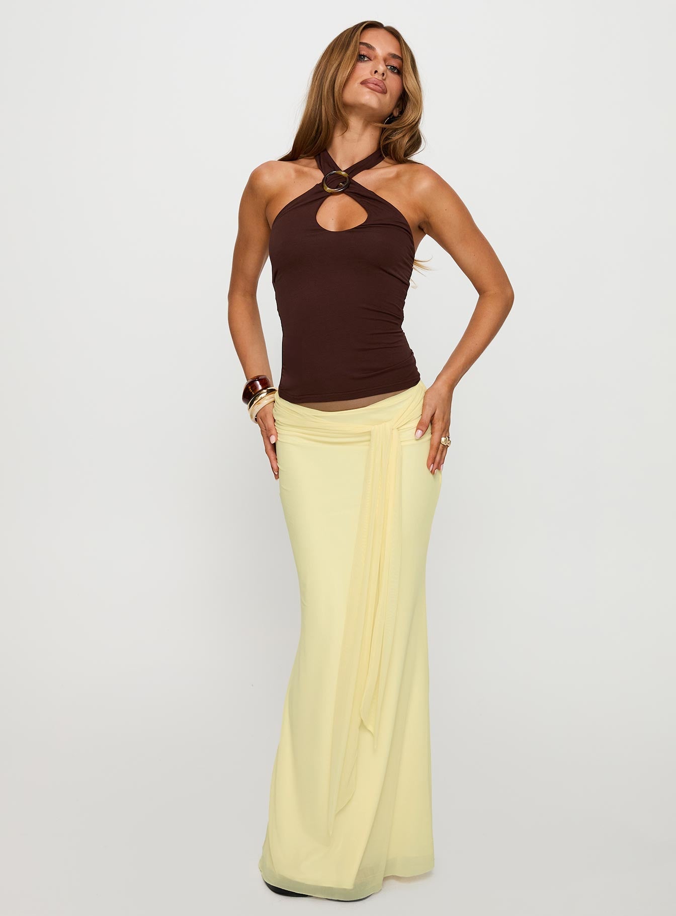 Caviar Tie Maxi Skirt Lemon