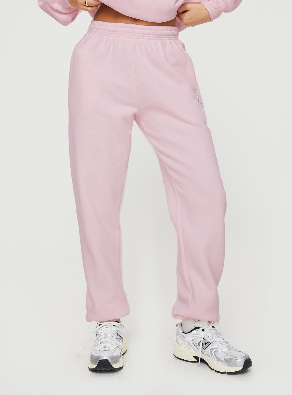 Princess Polly Track Pants Script Baby Pink / Grey