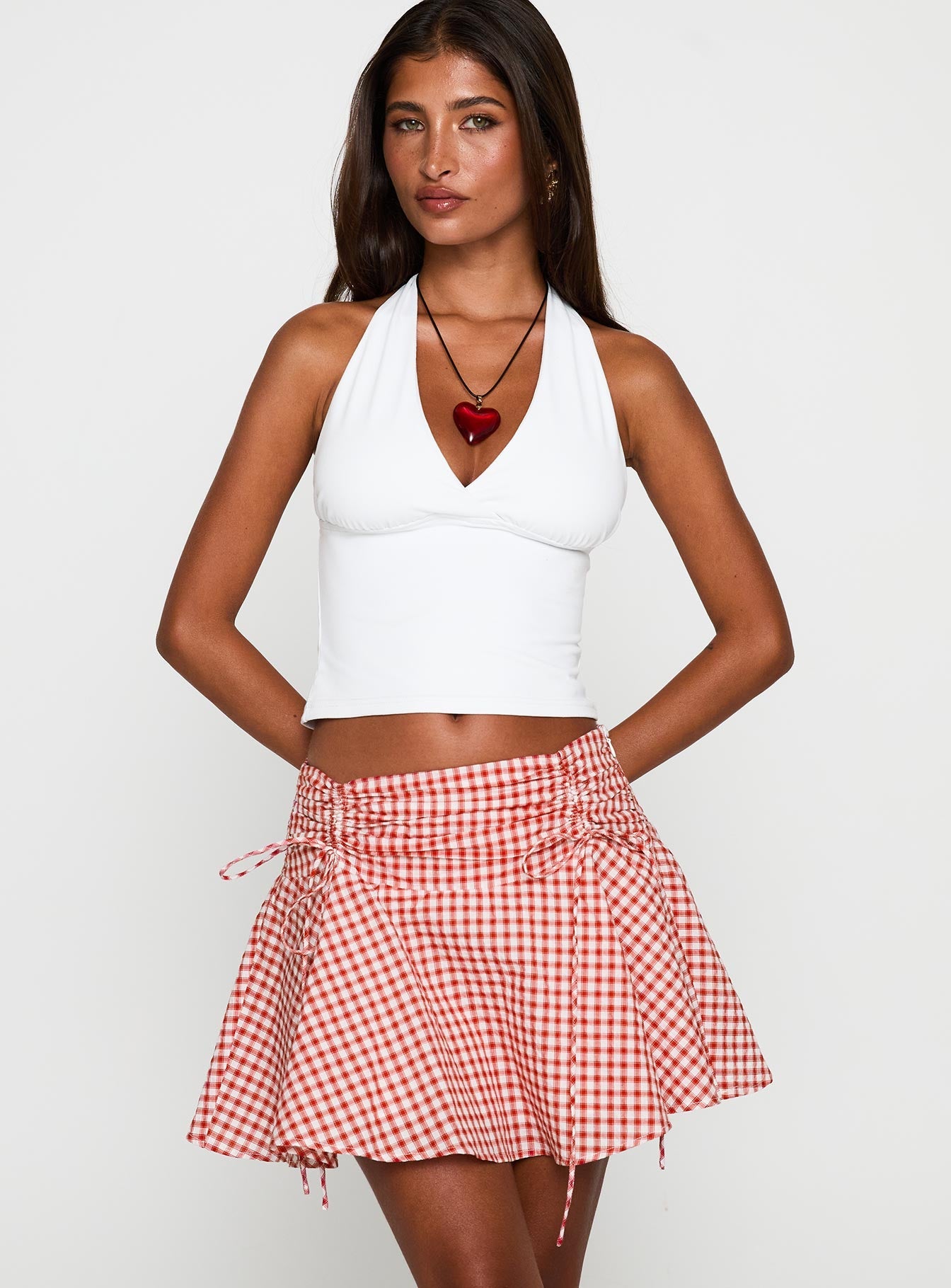 Sweet Verona Ruched Mini Skirt Red Check