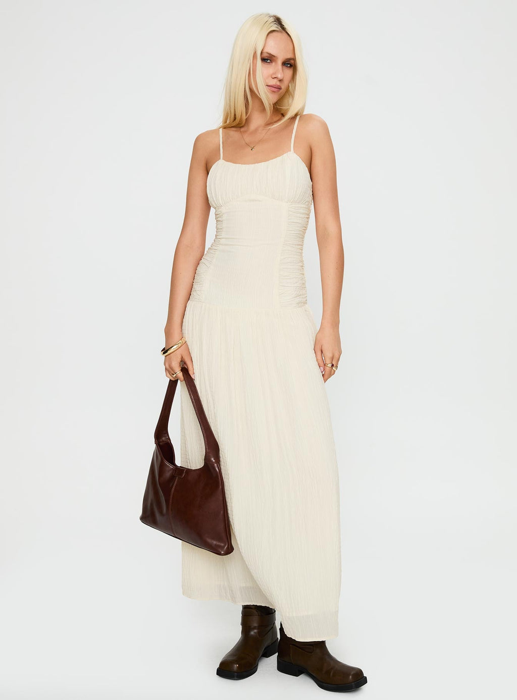 Quinley Shirred Maxi Dress Cream