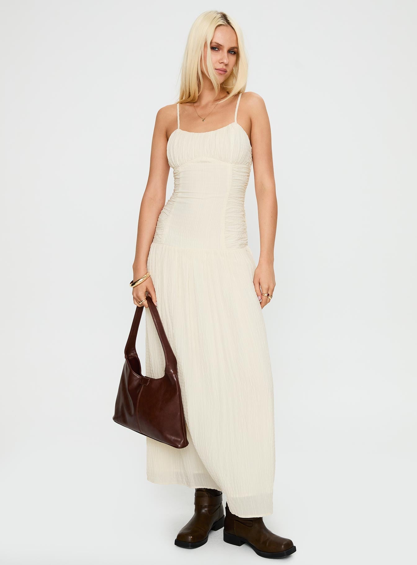 Quinley Shirred Maxi Dress Cream