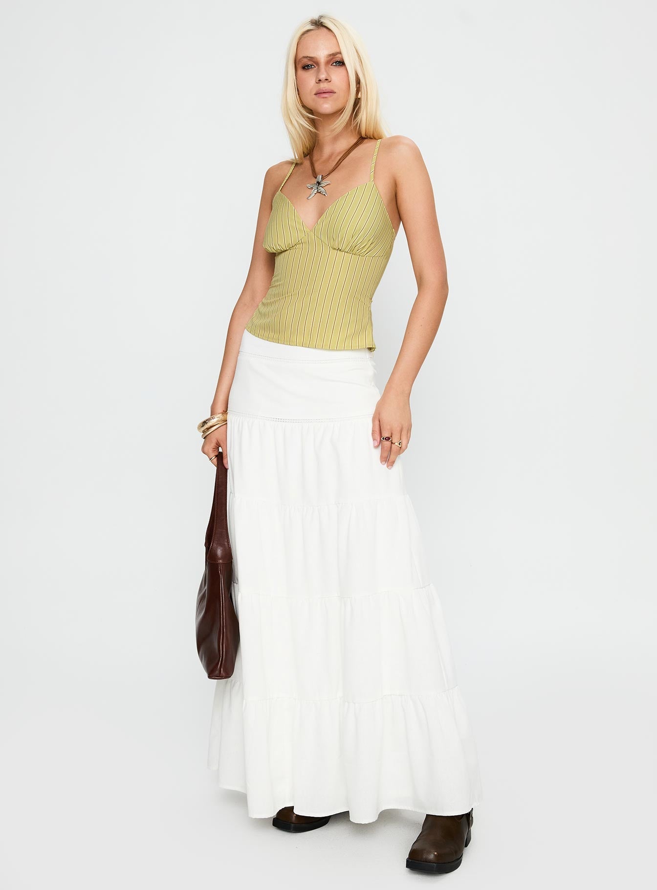 Snowy River Tiered Maxi Skirt White