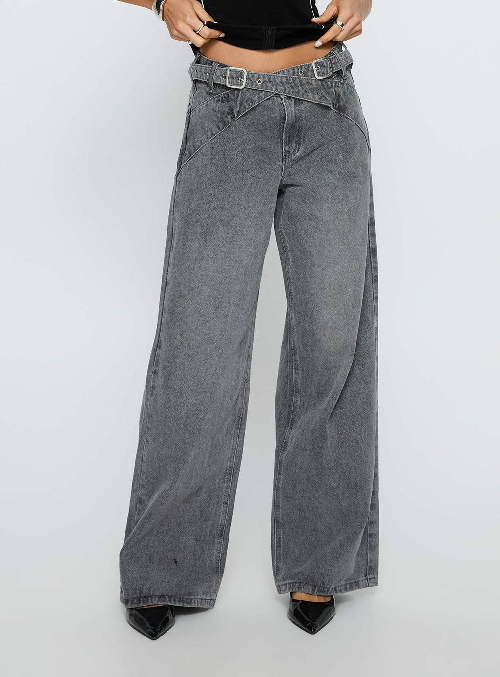 Mckinley Mid Rise Wide Leg Jeans Washed Grey