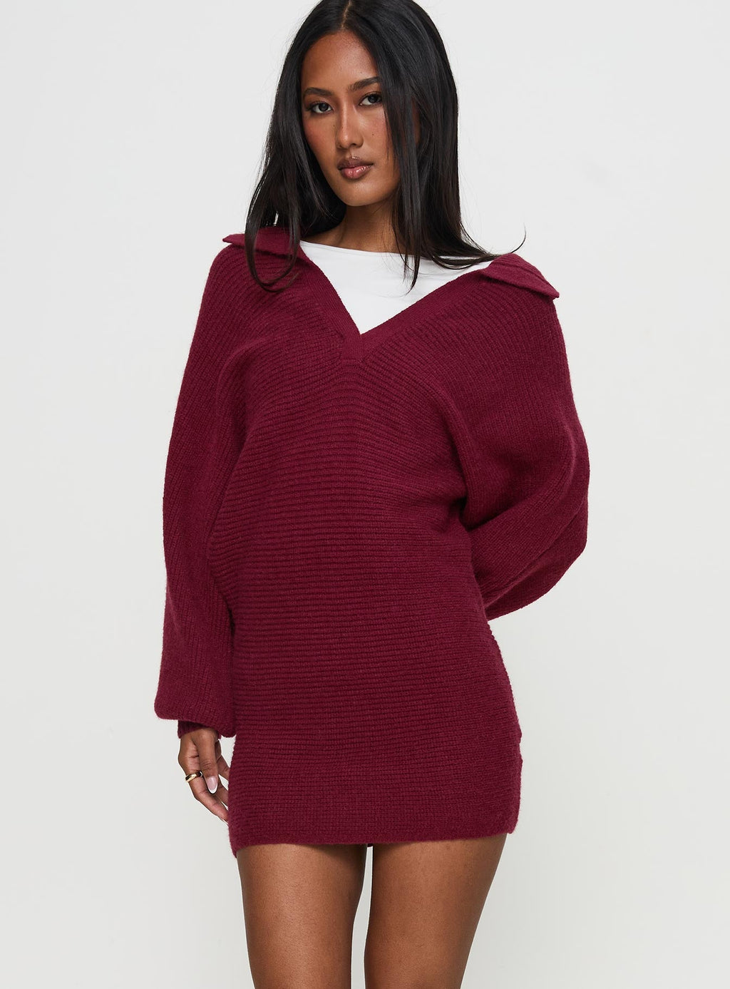 Thorelle Long Sleeve Knit Mini Dress Burgundy