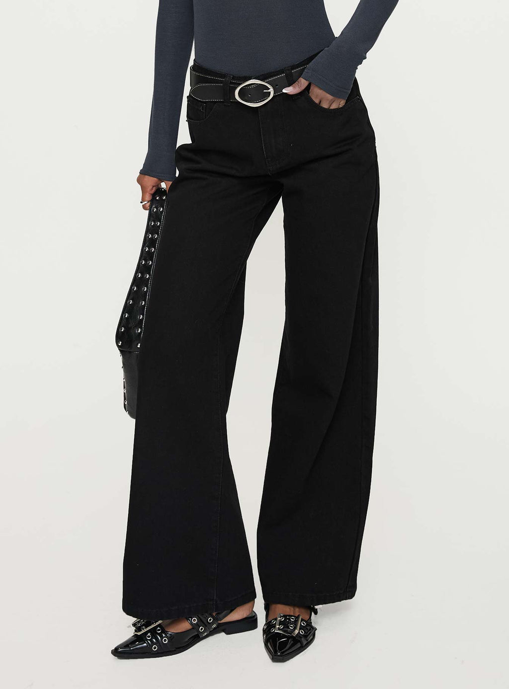 Colemane Mid Rise Wide Leg Jeans Black