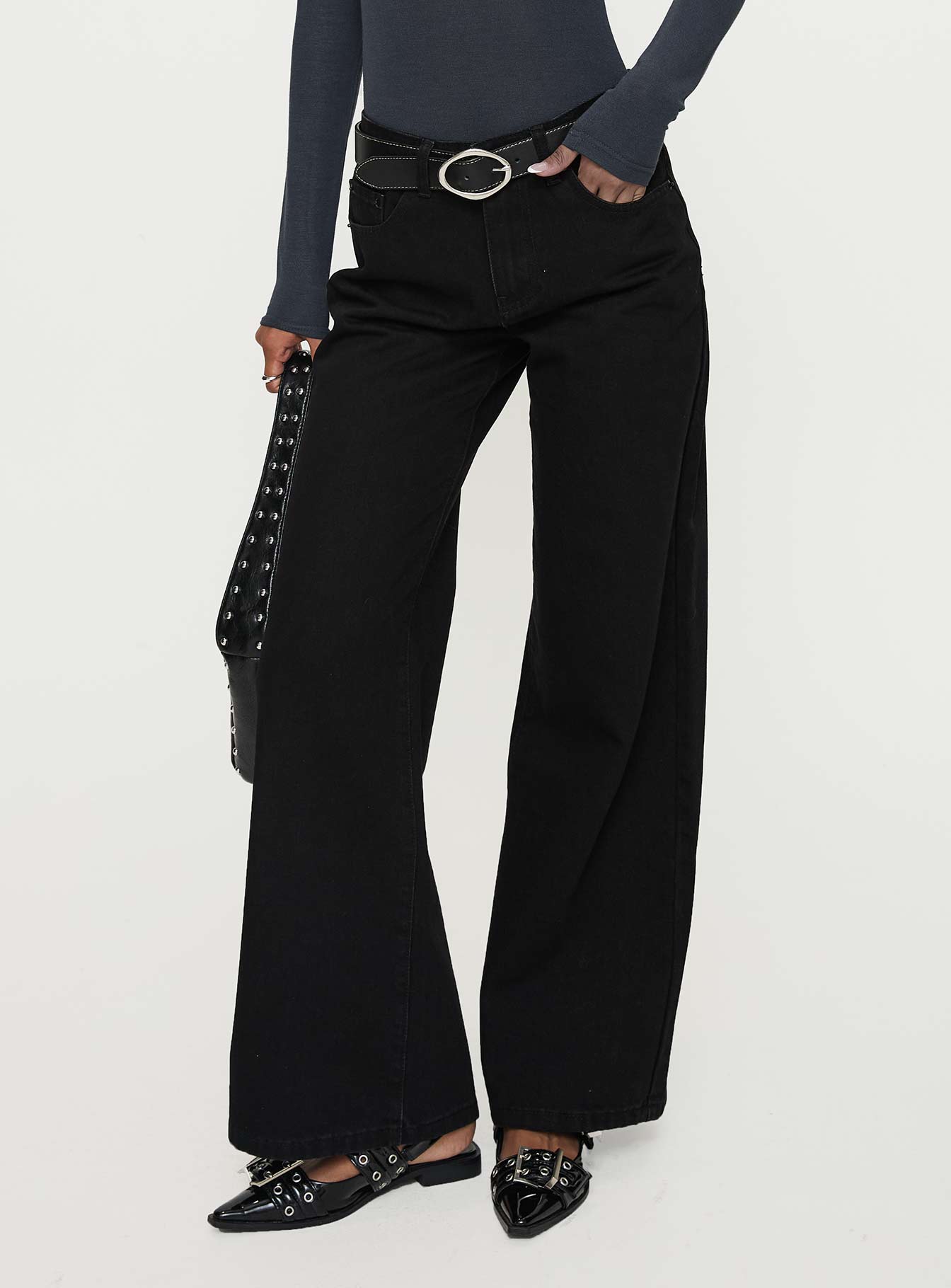 Colemane Mid Rise Wide Leg Jeans Black