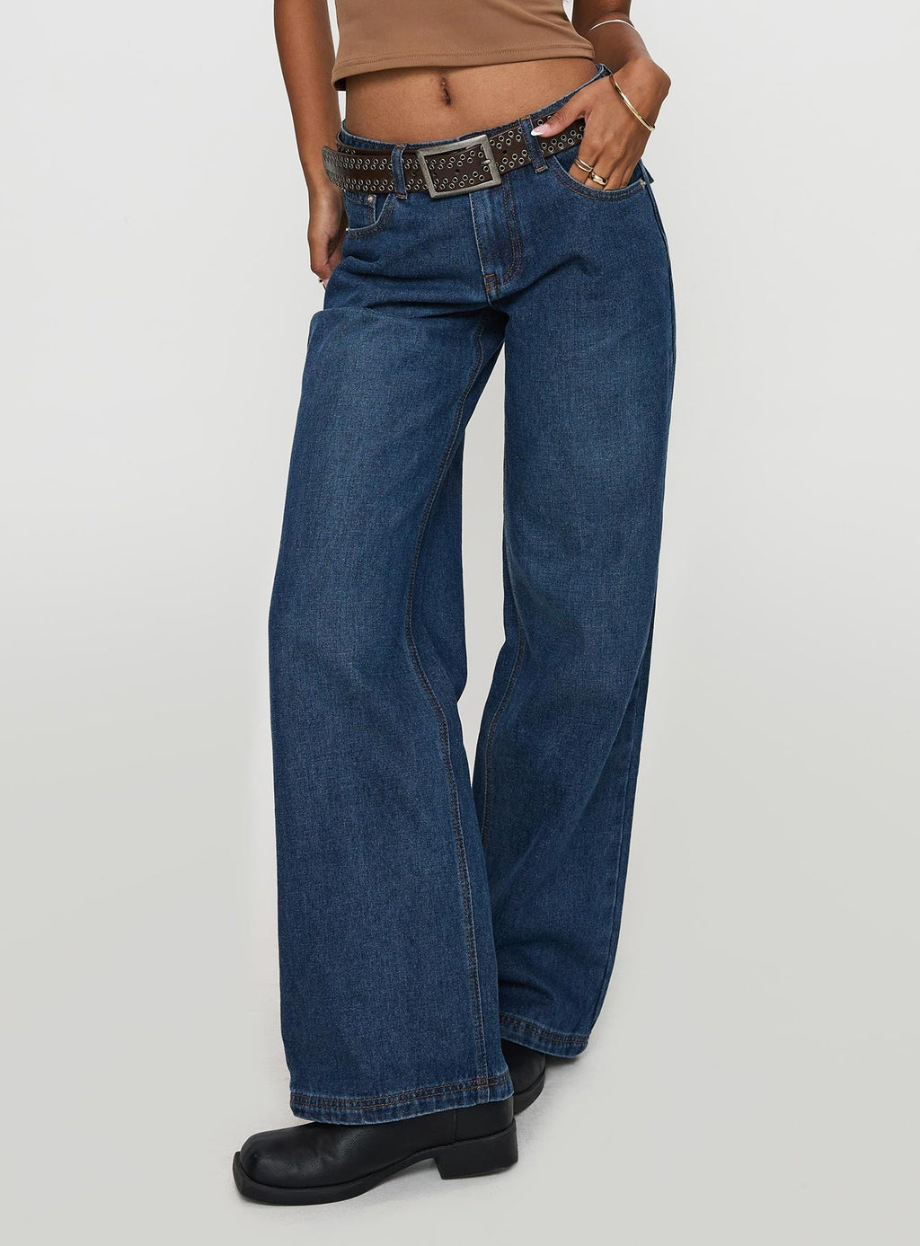 Everlong Mid Rise Wide Leg Jeans Dark Blue Wash