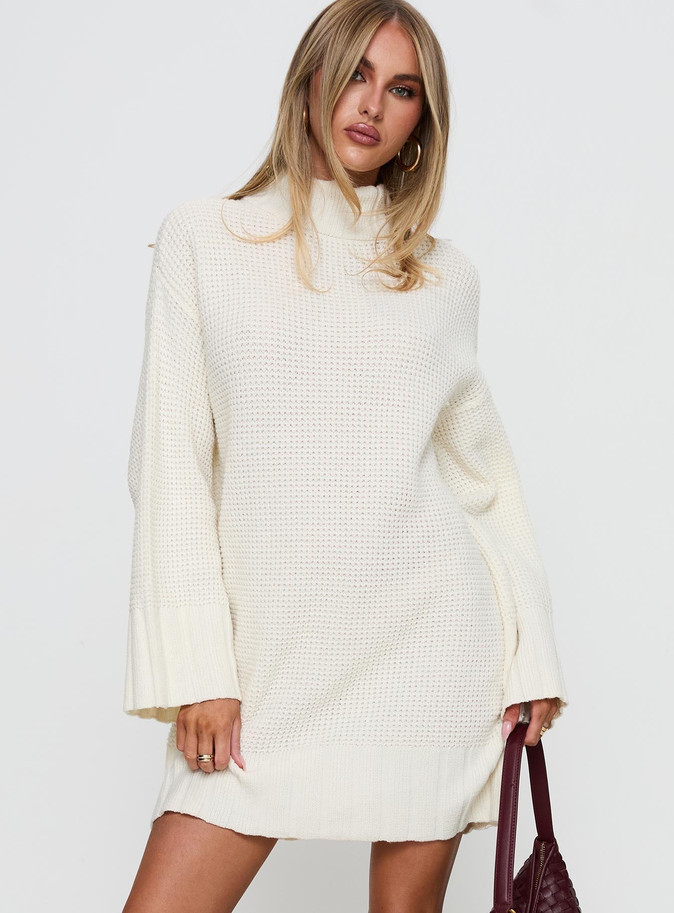 Tarin Long Sleeve Knit Mini Dress Cream