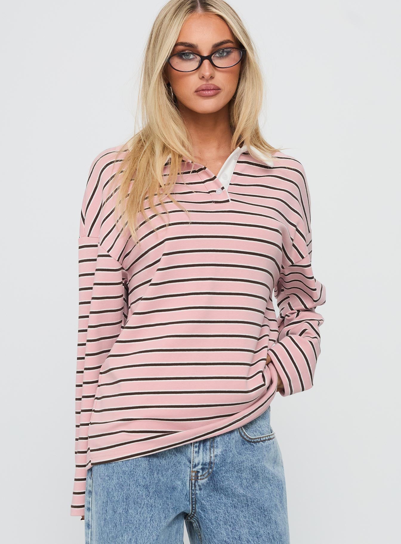 High Regard Collared Jersey Pink Stripe