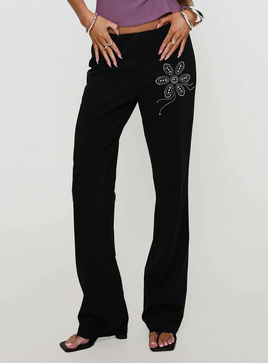 Quotation Diamante Flare Pants Black