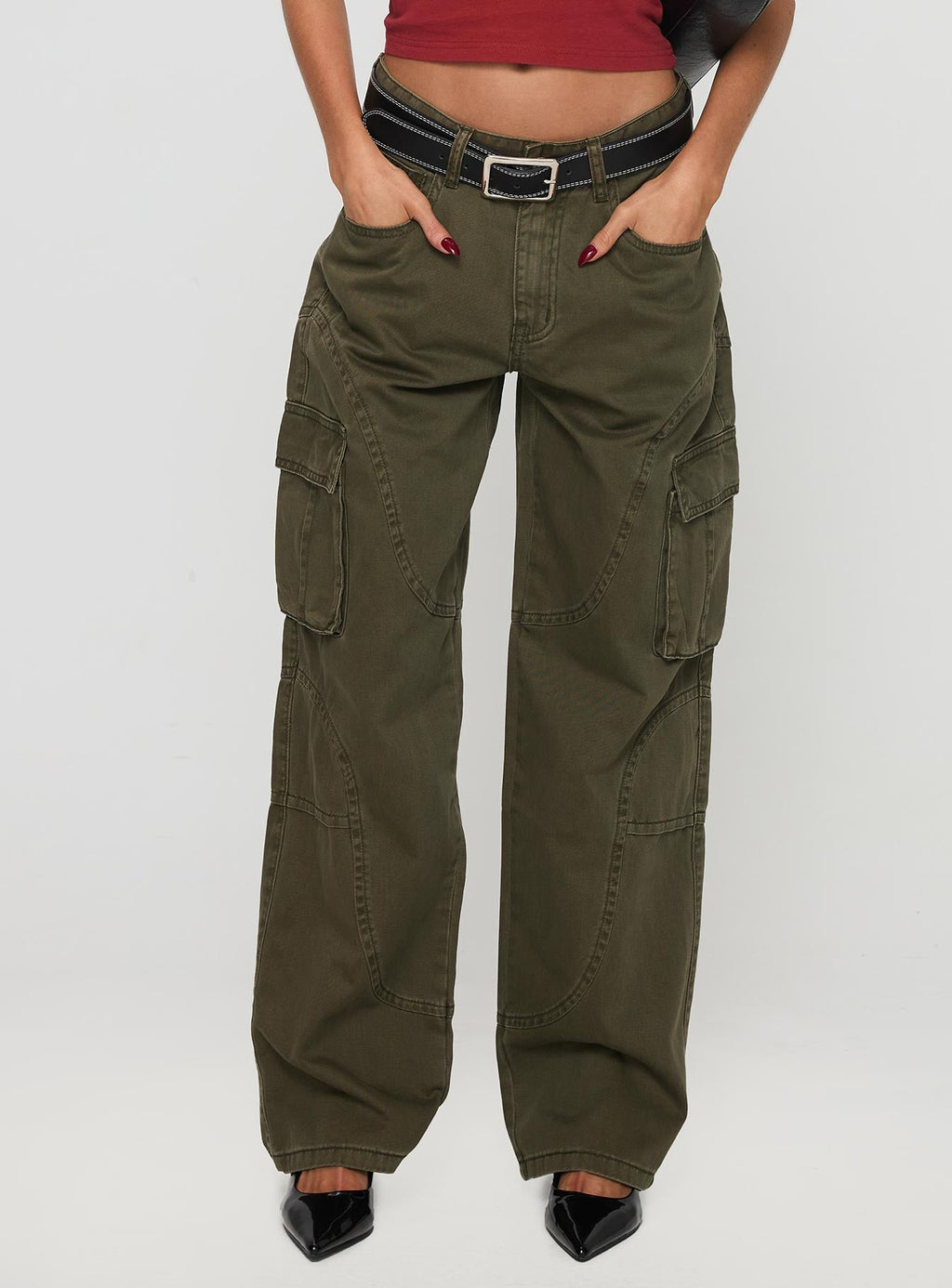 Ahstin Mid Rise Straight Leg Cargo Jeans Green Petite